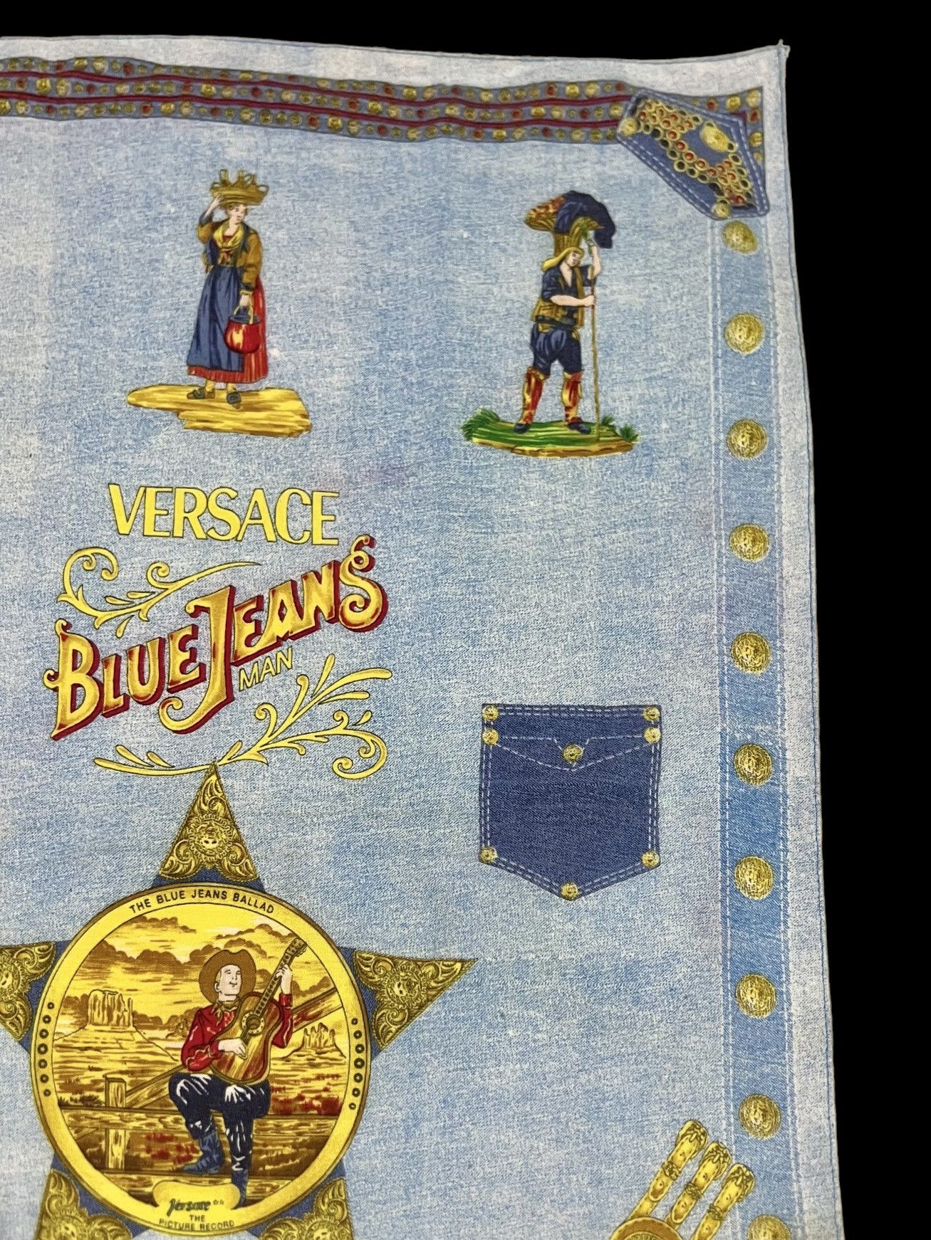 Gianni Valentino × Versace × Versace Jeans Couture GIANNI VERSACE RED BLUE JEANS PERFUME FULLPRINT HANDKERCHIEF Size ONE SIZE - 5 Thumbnail