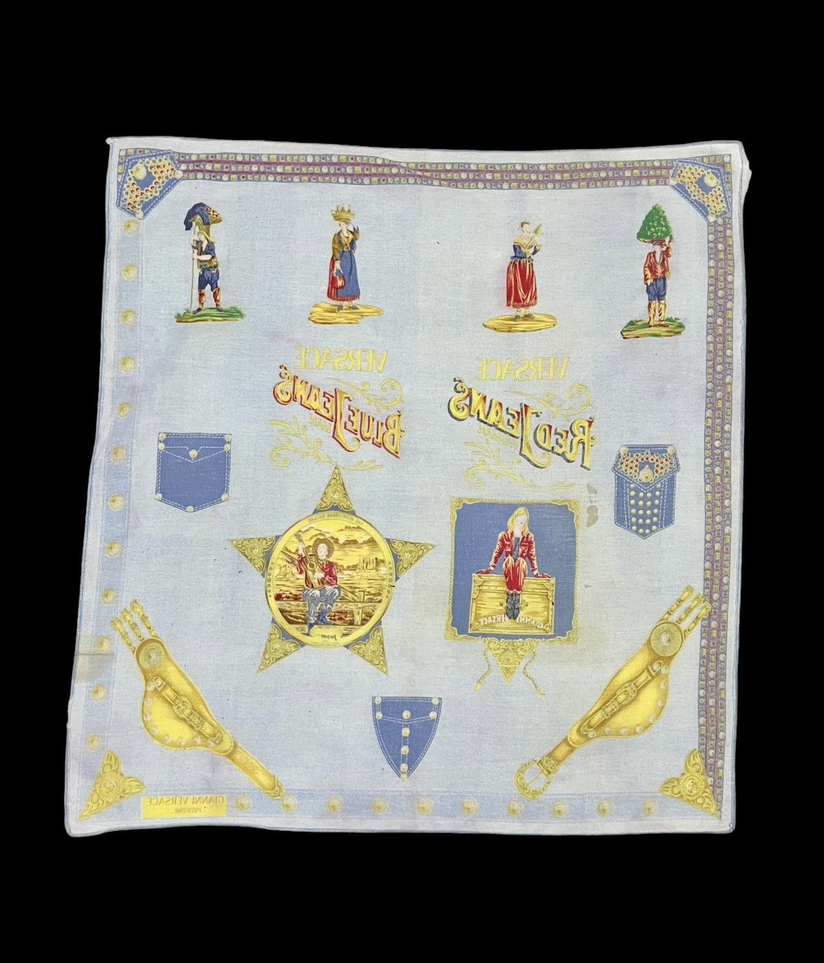 Gianni Valentino × Versace × Versace Jeans Couture GIANNI VERSACE RED BLUE JEANS PERFUME FULLPRINT HANDKERCHIEF Size ONE SIZE - 2 Thumbnail