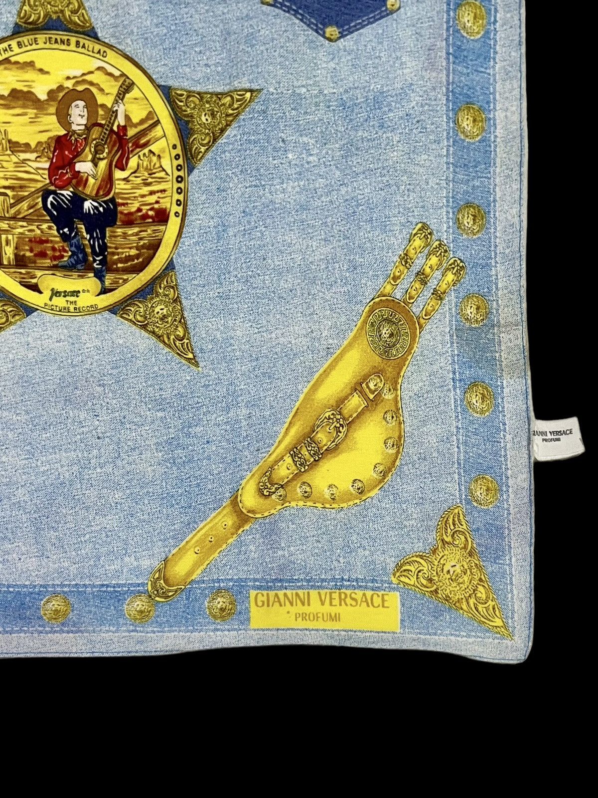 Gianni Valentino × Versace × Versace Jeans Couture GIANNI VERSACE RED BLUE JEANS PERFUME FULLPRINT HANDKERCHIEF Size ONE SIZE - 7 Thumbnail