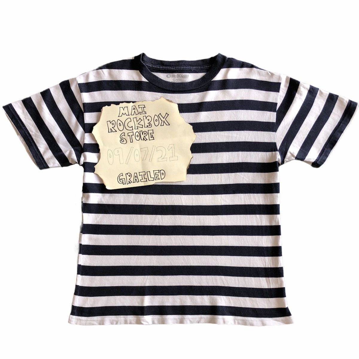 Vintage Oshkosh Japan Striped Tee Blue Black And White