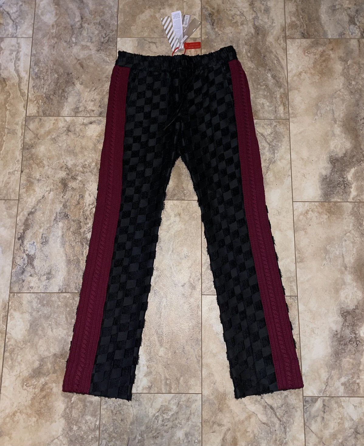 image of Off White Off-White Formal Track Pants All Over Checkered Black Maroon, Men's (Size 33)