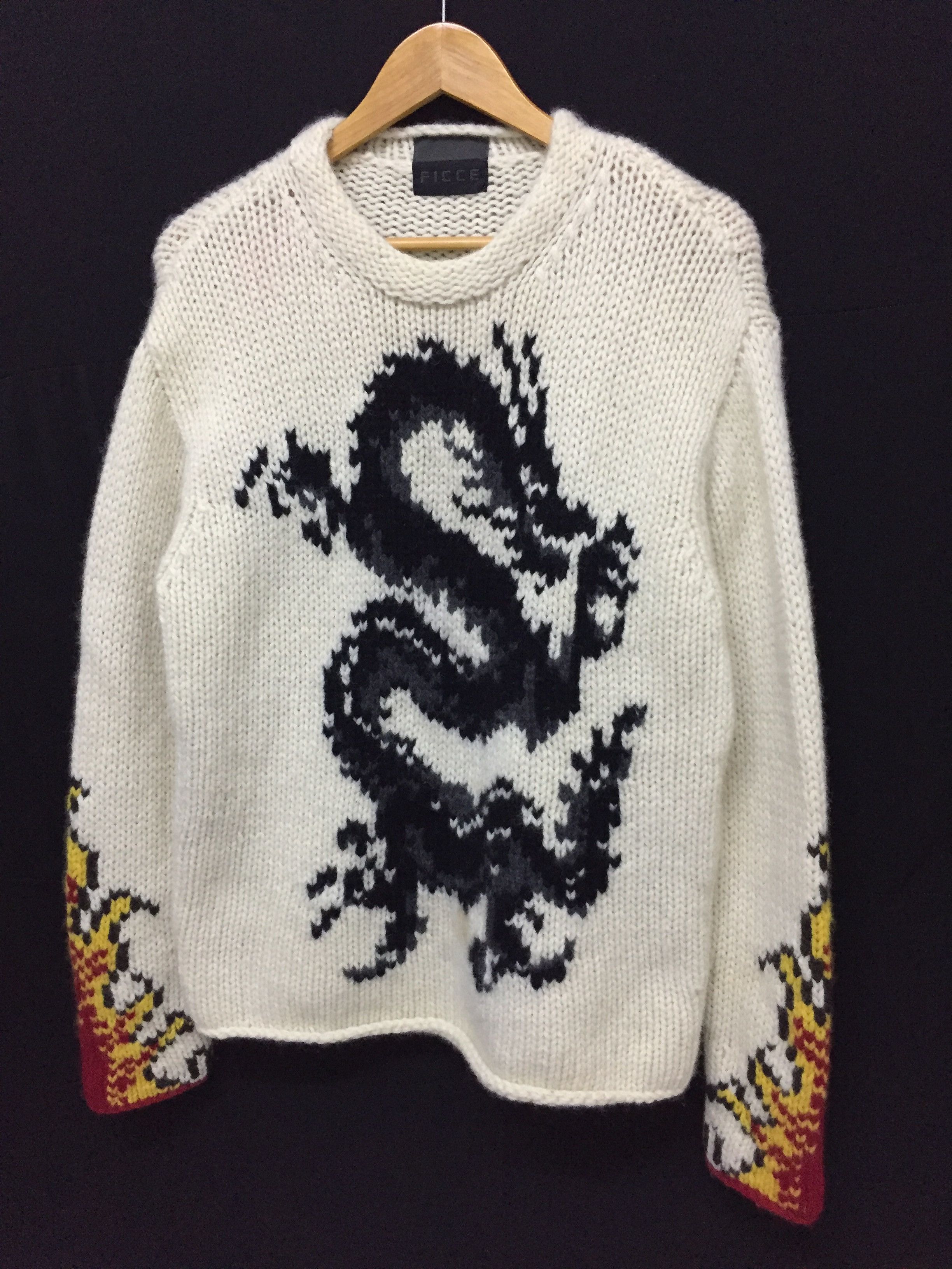 Yoshiyuki Konishi 90's FICCE intarsia Dragon fire flame cable knit Size US M / EU 48-50 / 2 - 2 Thumbnail