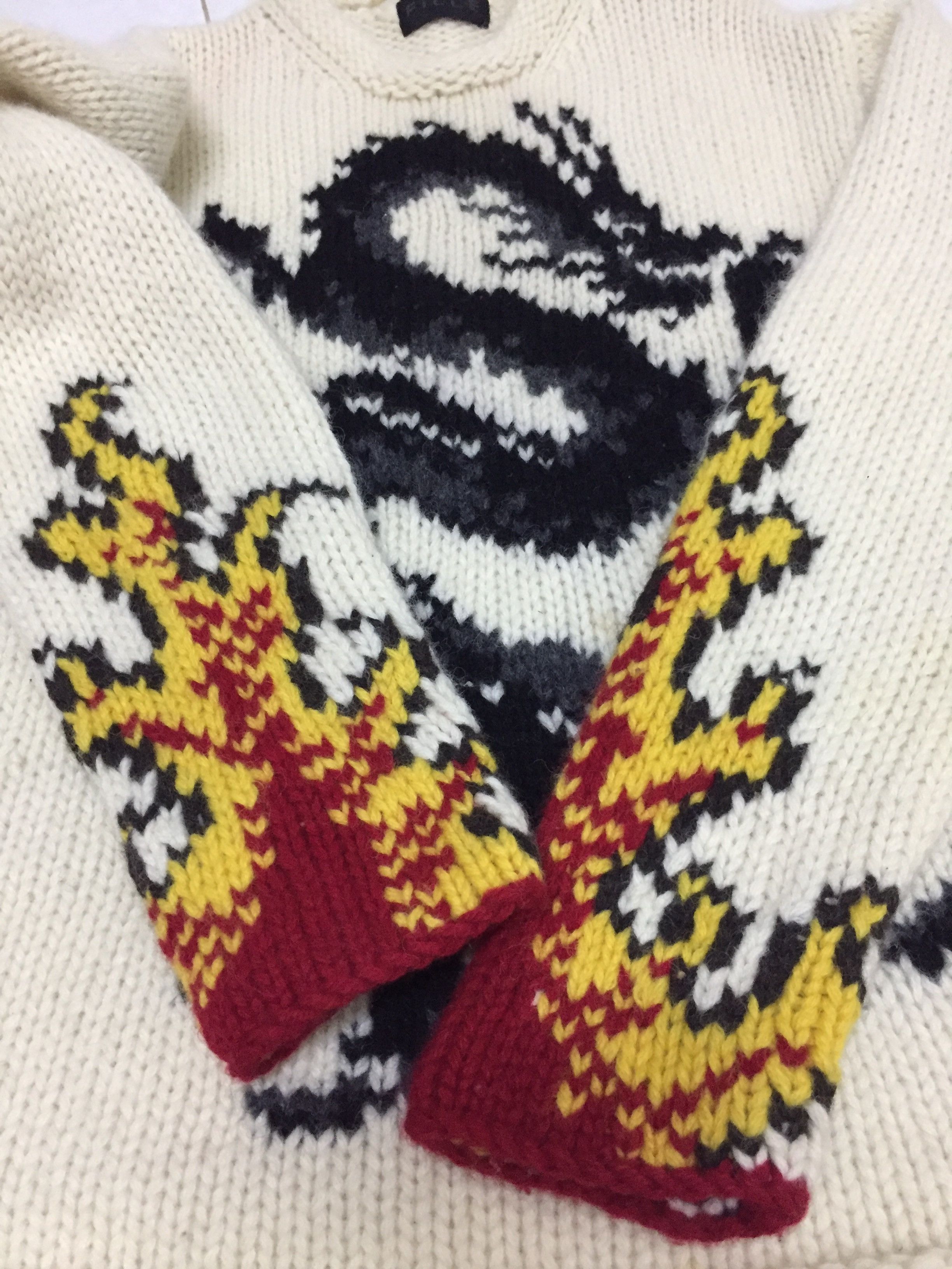 Yoshiyuki Konishi 90's FICCE intarsia Dragon fire flame cable knit Size US M / EU 48-50 / 2 - 7 Thumbnail