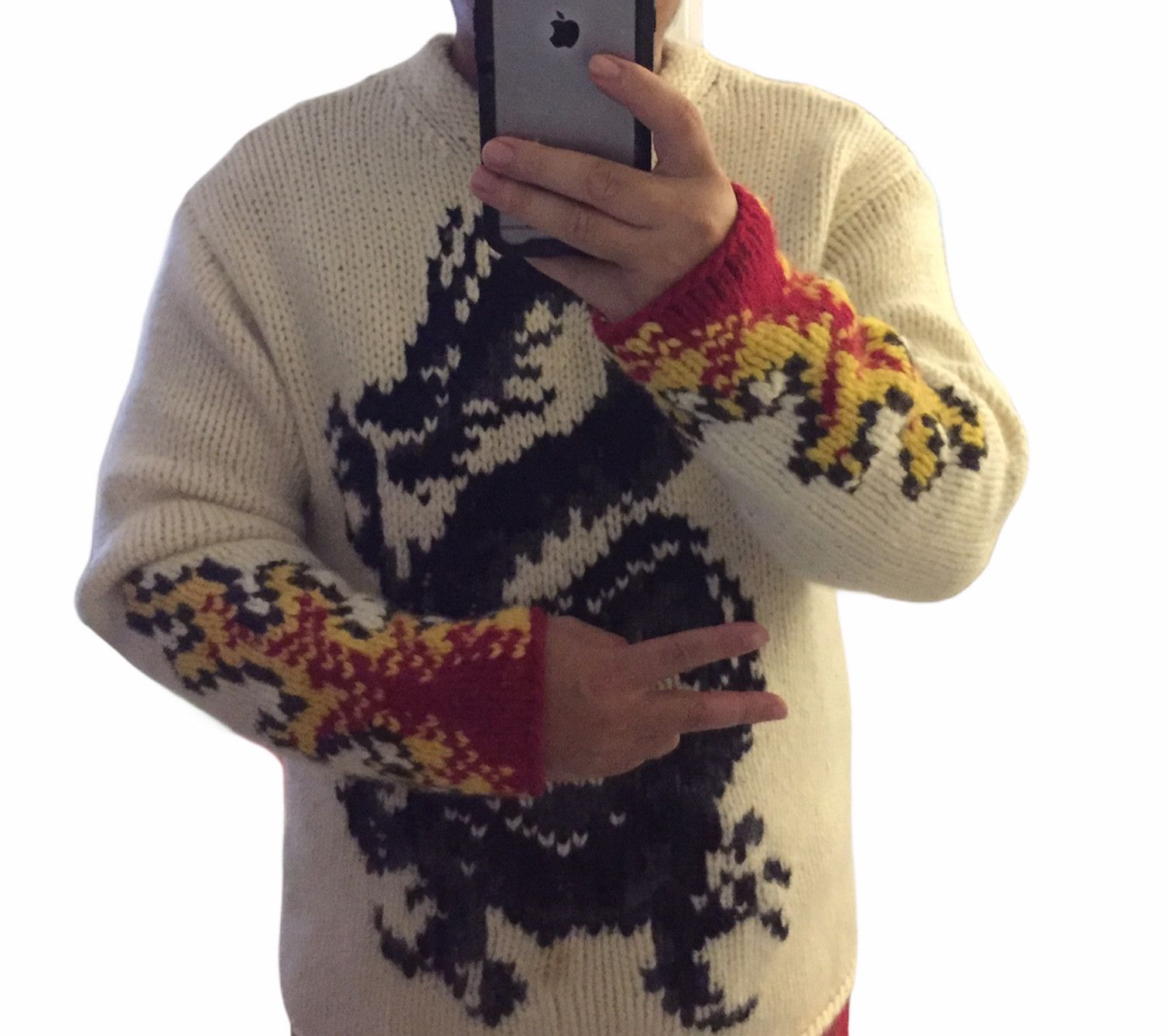90's FICCE intarsia Dragon fire flame cable knit