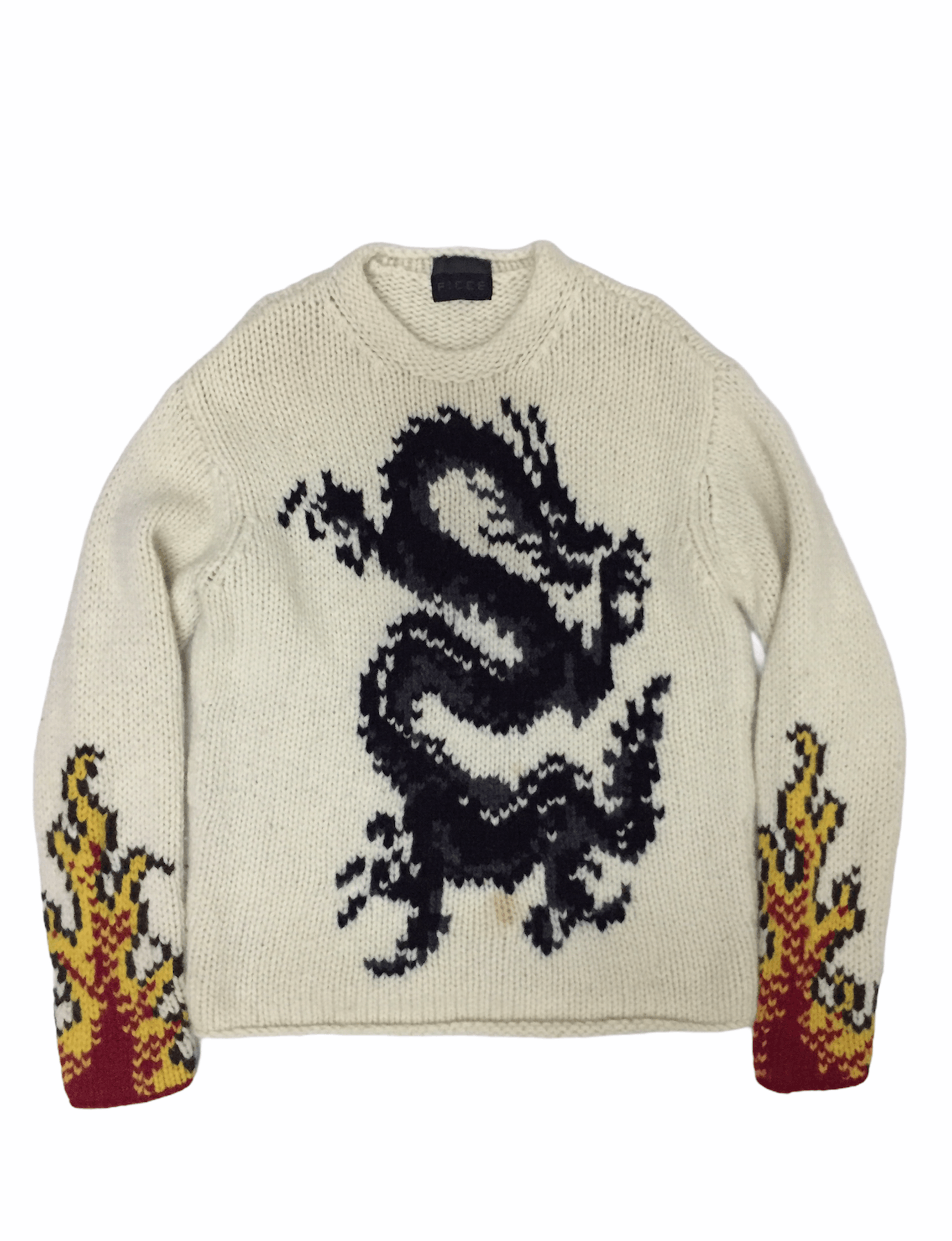Yoshiyuki Konishi 90's FICCE intarsia Dragon fire flame cable knit Size US M / EU 48-50 / 2 - 1 Thumbnail