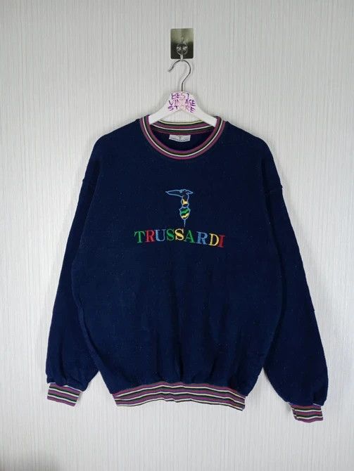 Trussardi × Vintage VINTAGE TRUSSARDI EMBROIDERED RAINBOW BIG LOGO SWEATSHIRT Size US L / EU 52-54 / 3 - 1 Thumbnail