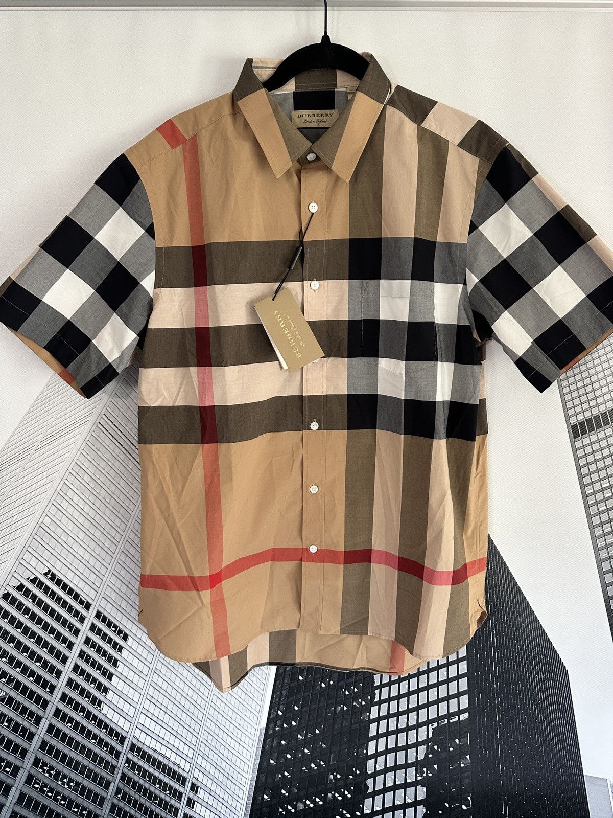 image of Burberry Somerton Sport Shirt Check Pattern NWT in Brown, Men's (Size XL)