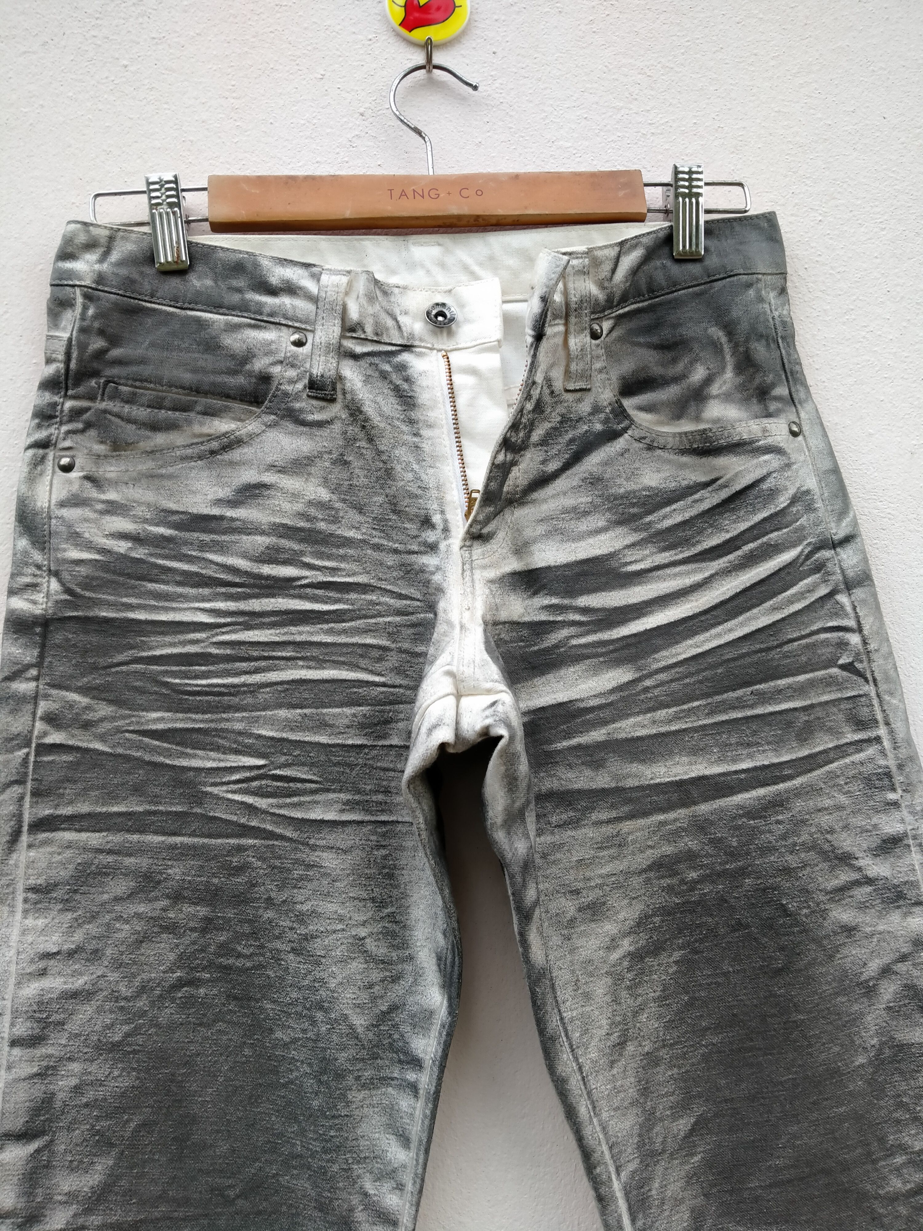 Image of Avant Garde x Beauty Beast Vintage Japan Made Semantics Design Distressed Waxed Denim (Size 30)