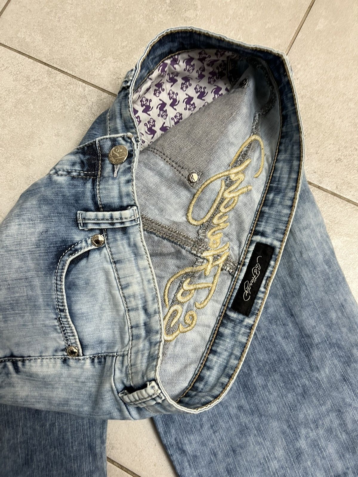 Ed Hardy Rare Vintage Ed Hardy Spellout Logo Denim Drip Pants Y2K 00s Size US 32 / EU 48 - 5 Thumbnail