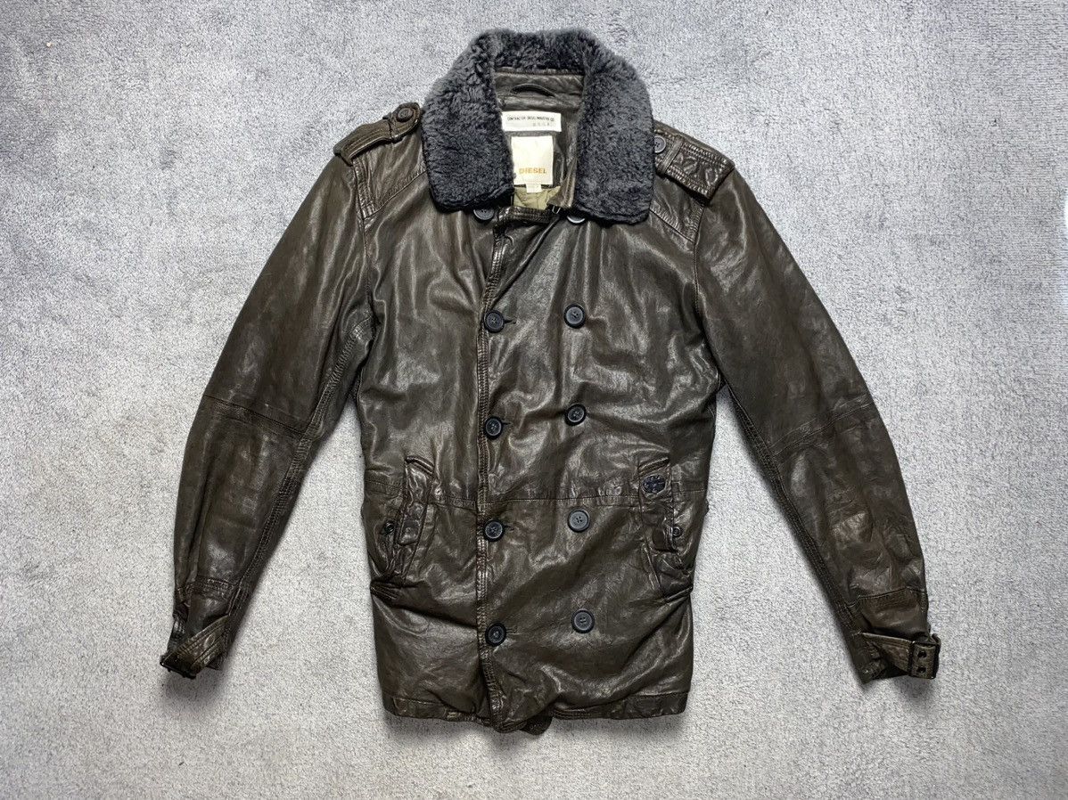 image of Y2K Diesel Leather Jacket in Brown Leather, Men's (Size Small)