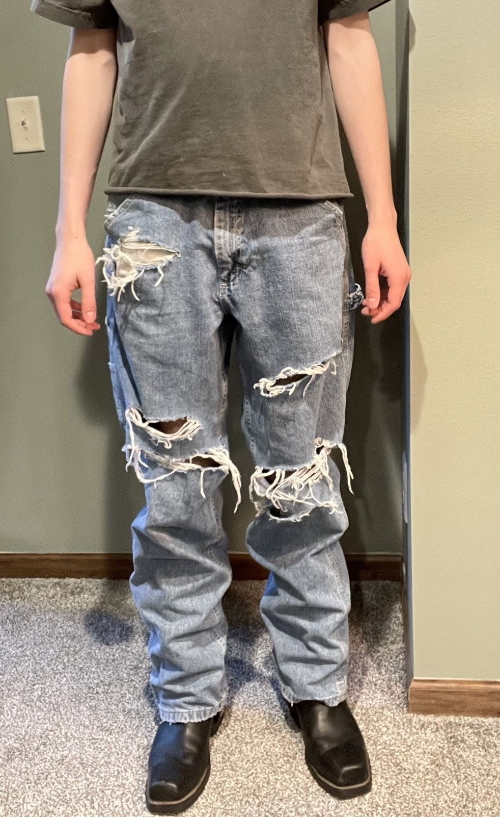 Lee × Vintage Vintage Lee Distressed Baggy Carpenter Denim Size US 34 / EU 50 - 1 Thumbnail