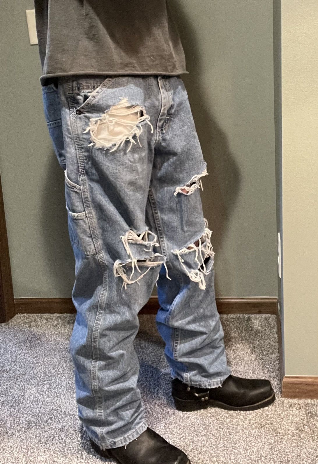 Lee × Vintage Vintage Lee Distressed Baggy Carpenter Denim Size US 34 / EU 50 - 3 Thumbnail