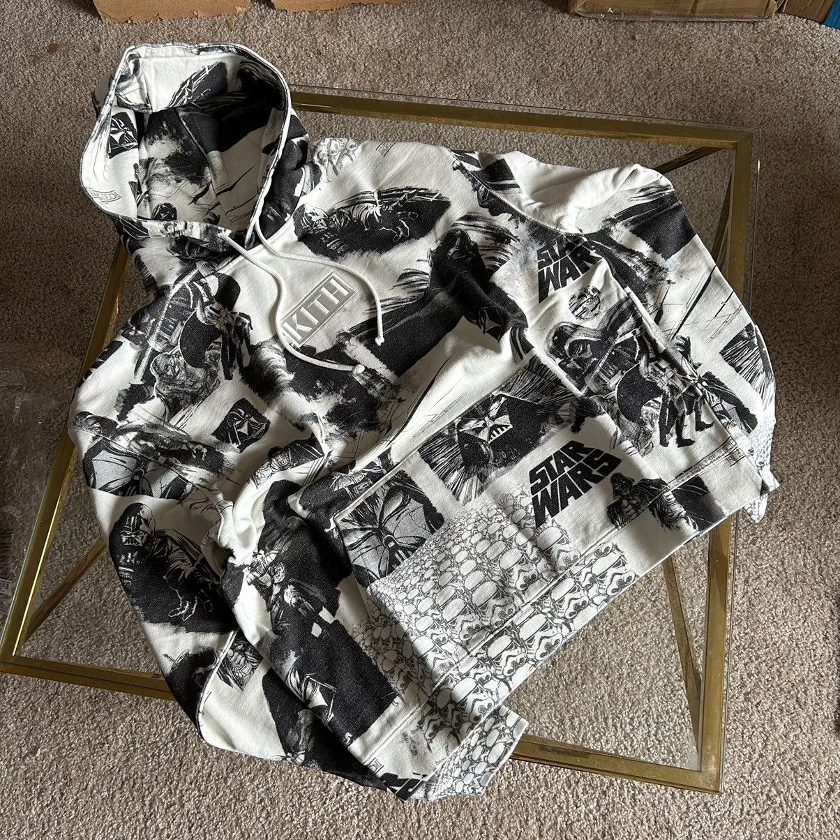 image of Kith x Ronnie Fieg Darth Vader Illustration Concept Art Sketch Hoodie Waffle in White (Size XL)