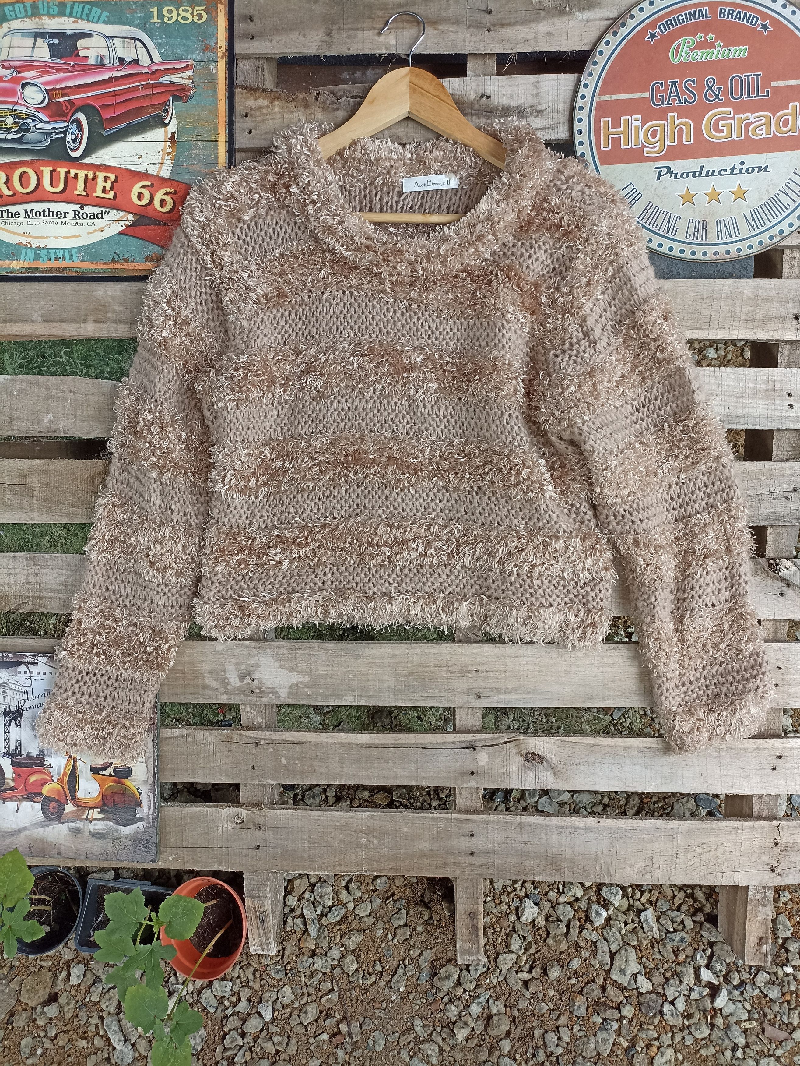 Homespun Knitwear × Japanese Brand × Other Alge Brique Knit Net Stripe Fuzzy Fleece Size L / US 10 / IT 46 - 1 Thumbnail