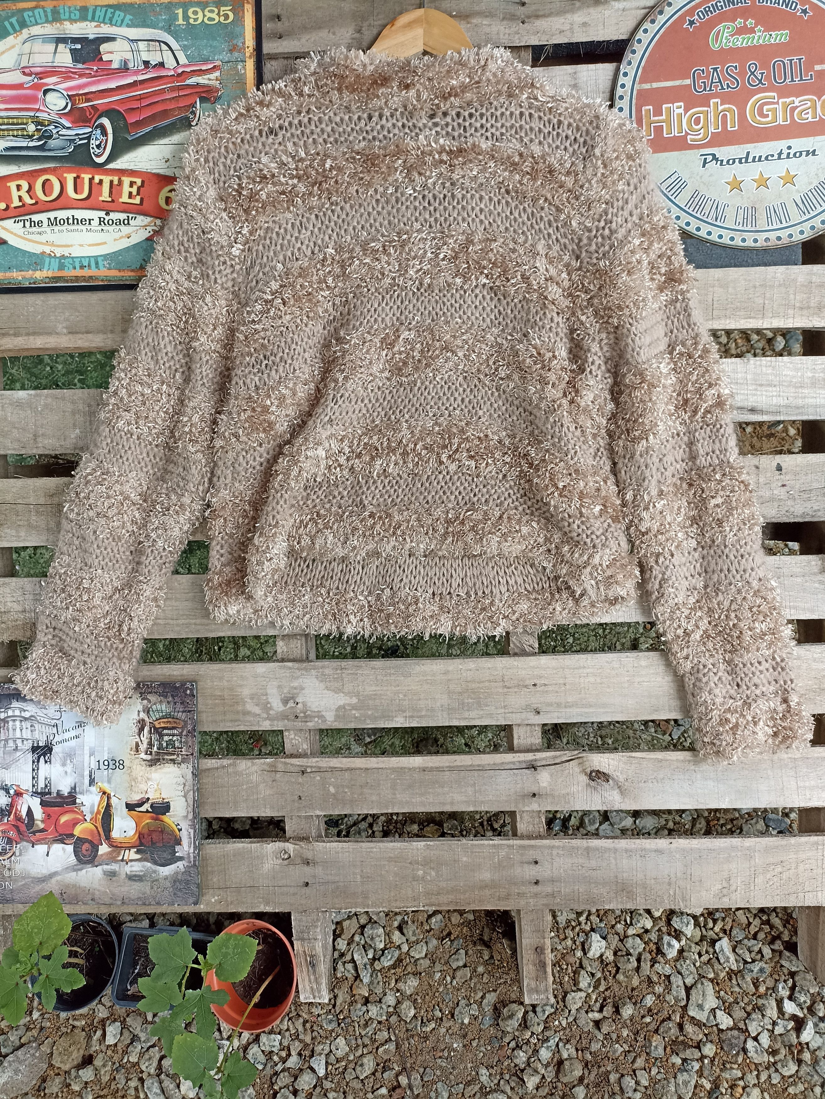 Homespun Knitwear × Japanese Brand × Other Alge Brique Knit Net Stripe Fuzzy Fleece Size L / US 10 / IT 46 - 5 Thumbnail