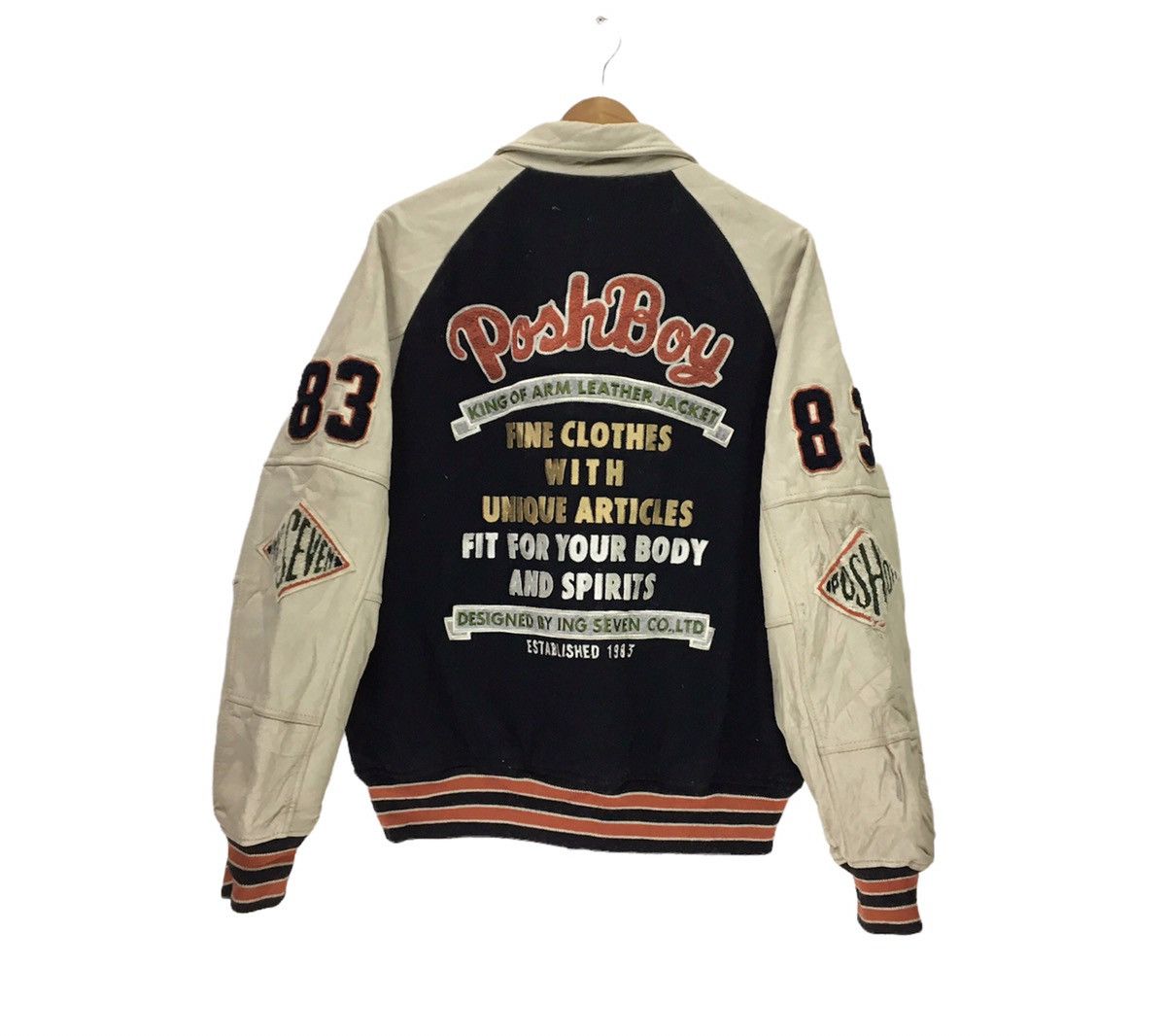 image of Leather Jacket x Varsity Jacket Vintage Poshboy Leather Varsity Jacket in Black, Men's (Size Medium