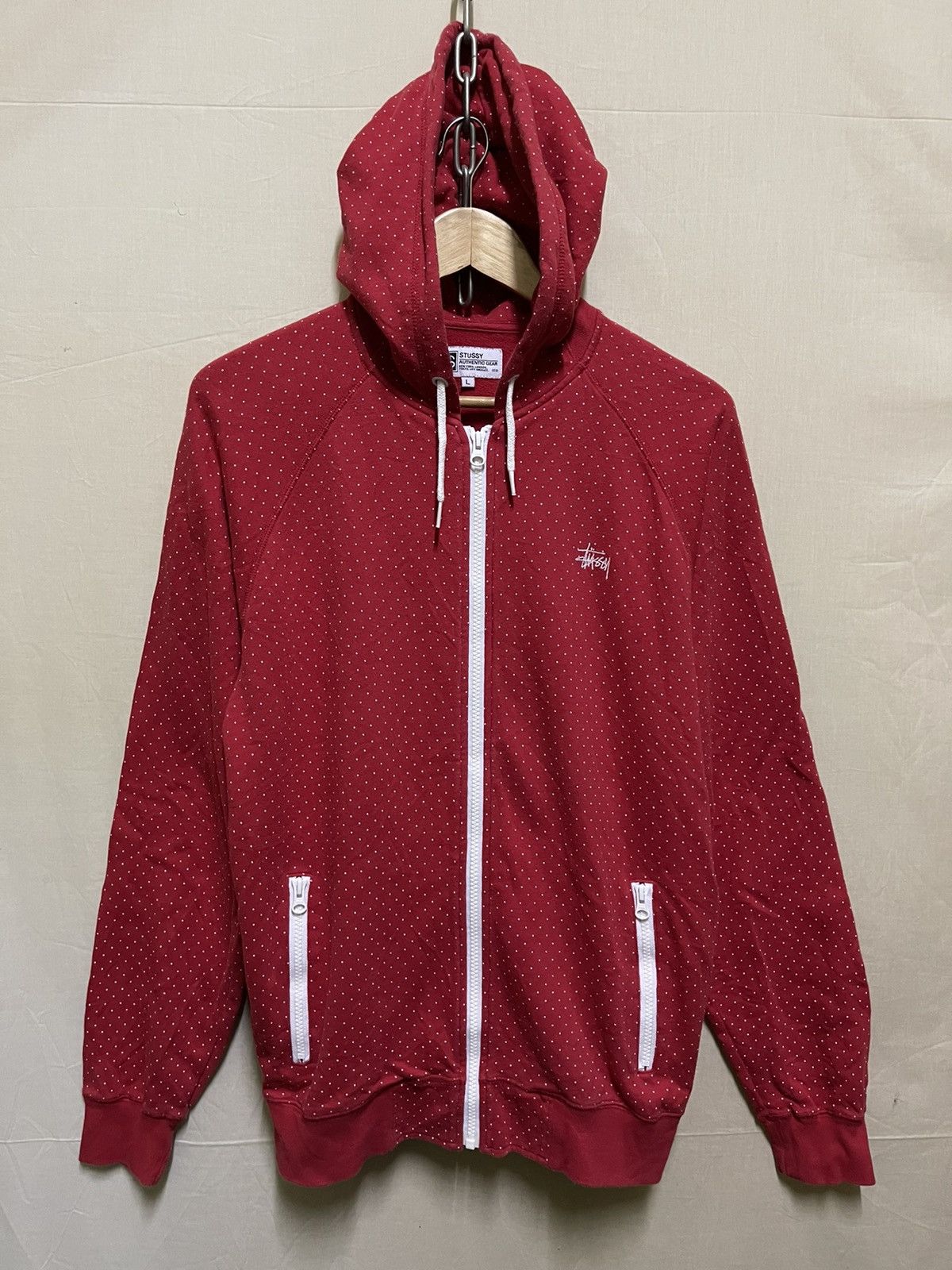 image of Stussy Polkadot Zipper Hoodie in Red, Men's (Size Large)