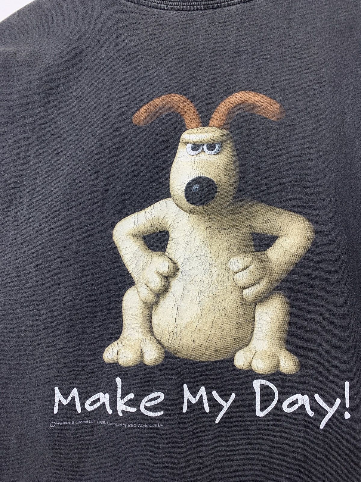 Cartoon Network 1989 Vintage Wallace & Gromit Make My Day Faded T-Shirt Size US XL / EU 56 / 4 - 13 Thumbnail