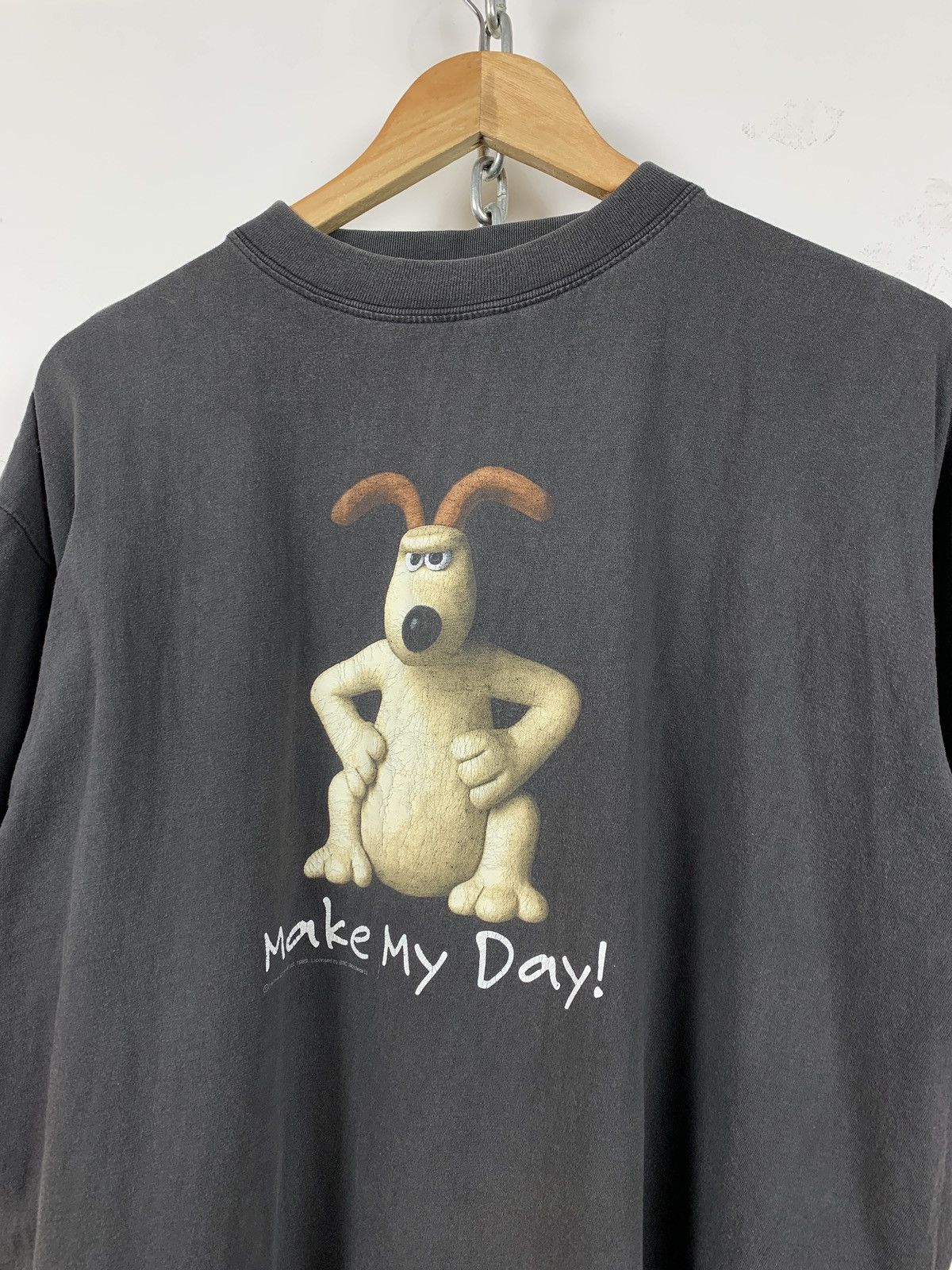 Cartoon Network 1989 Vintage Wallace & Gromit Make My Day Faded T-Shirt Size US XL / EU 56 / 4 - 6 Thumbnail