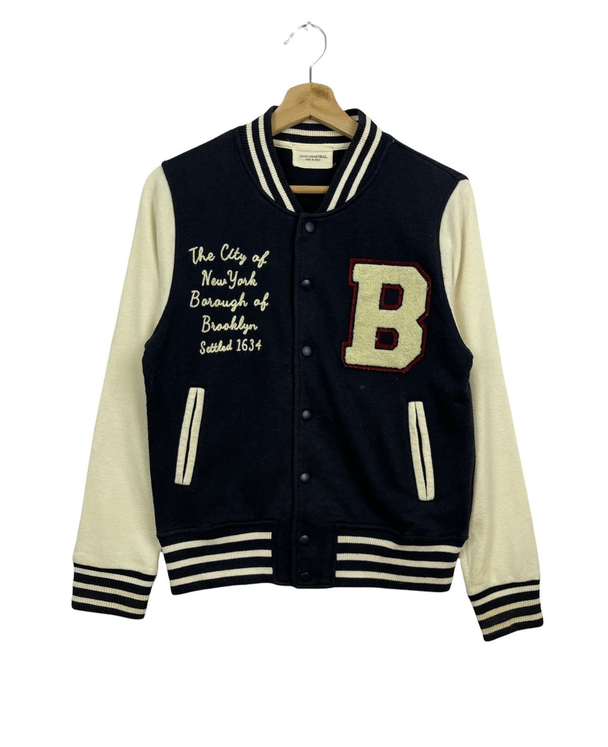 Japanese Brand Varsity Jacket Brooklyn Navy White Size US S / EU 44-46 / 1 - 1 Thumbnail