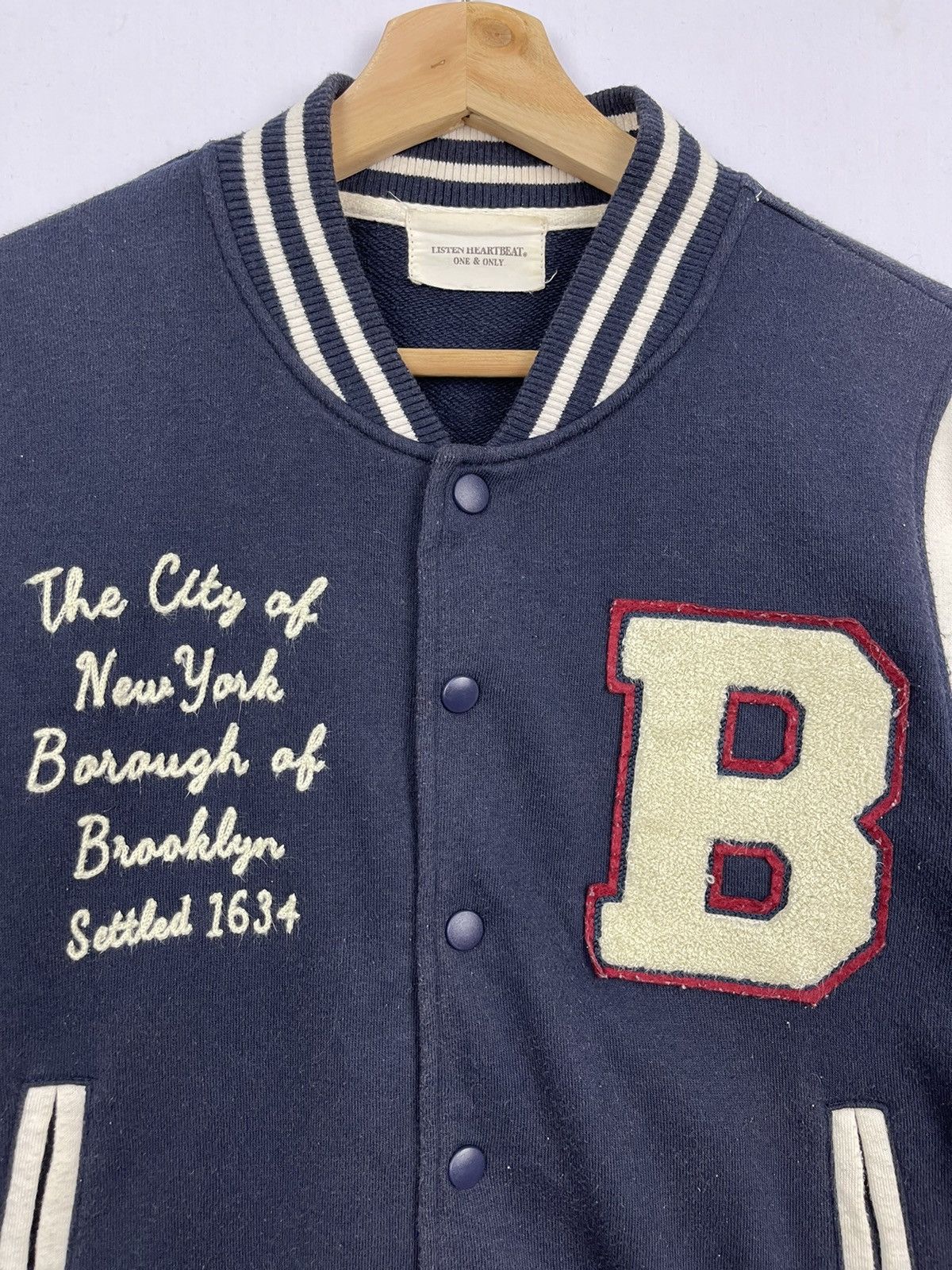 Japanese Brand Varsity Jacket Brooklyn Navy White Size US S / EU 44-46 / 1 - 2 Thumbnail
