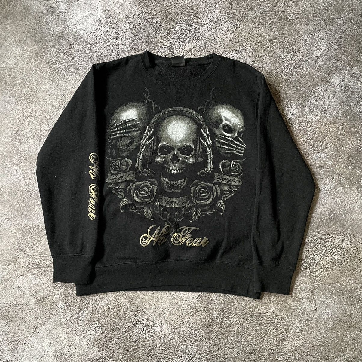 Vintage Vintage Y2K Skull Graphic Sweatshirt Dark Grunge Slim Boxy M Size US M / EU 48-50 / 2 - 2 Thumbnail