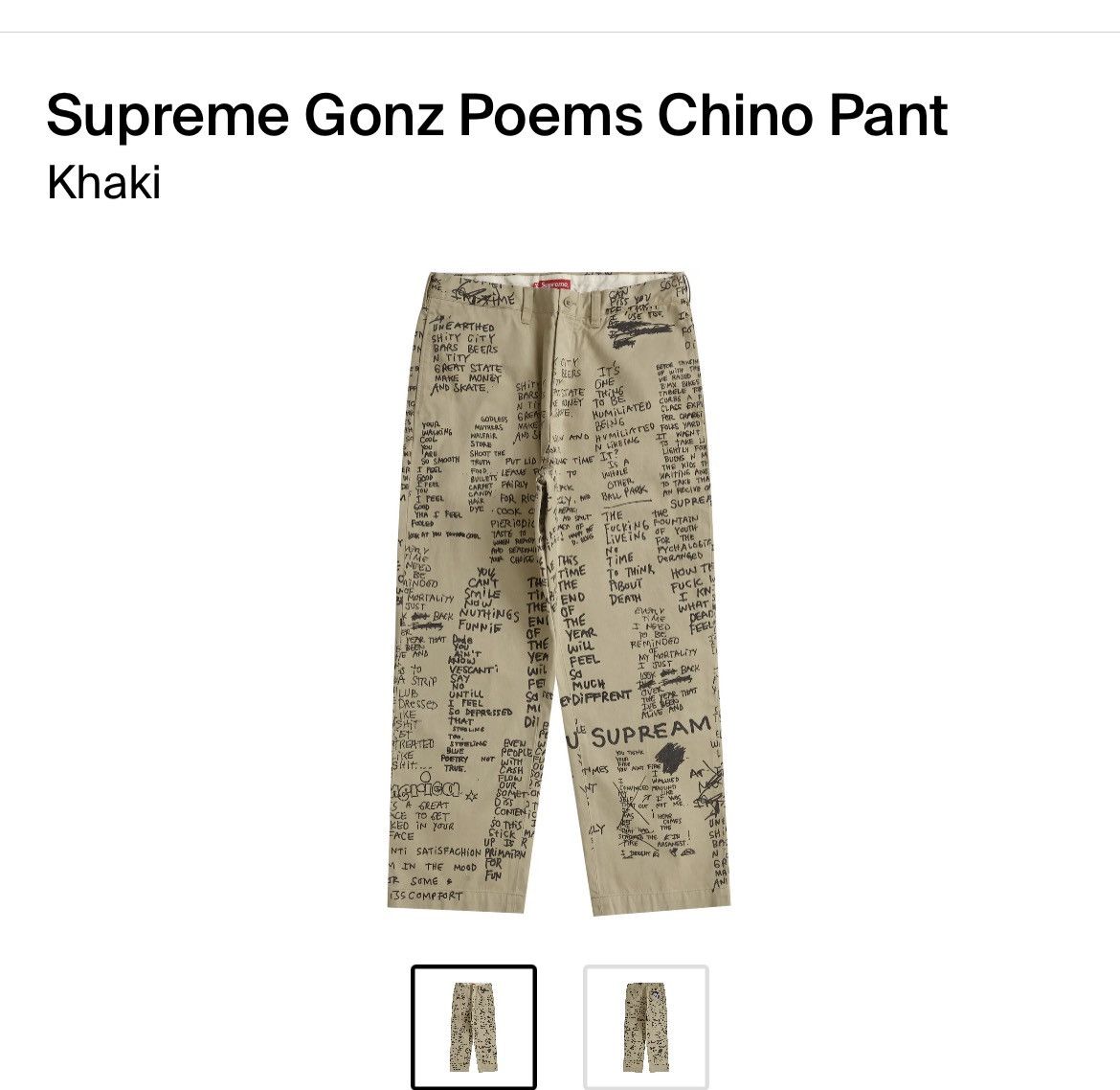 Supreme SUPREME GONZ POEMS CHINO PANT | Grailed