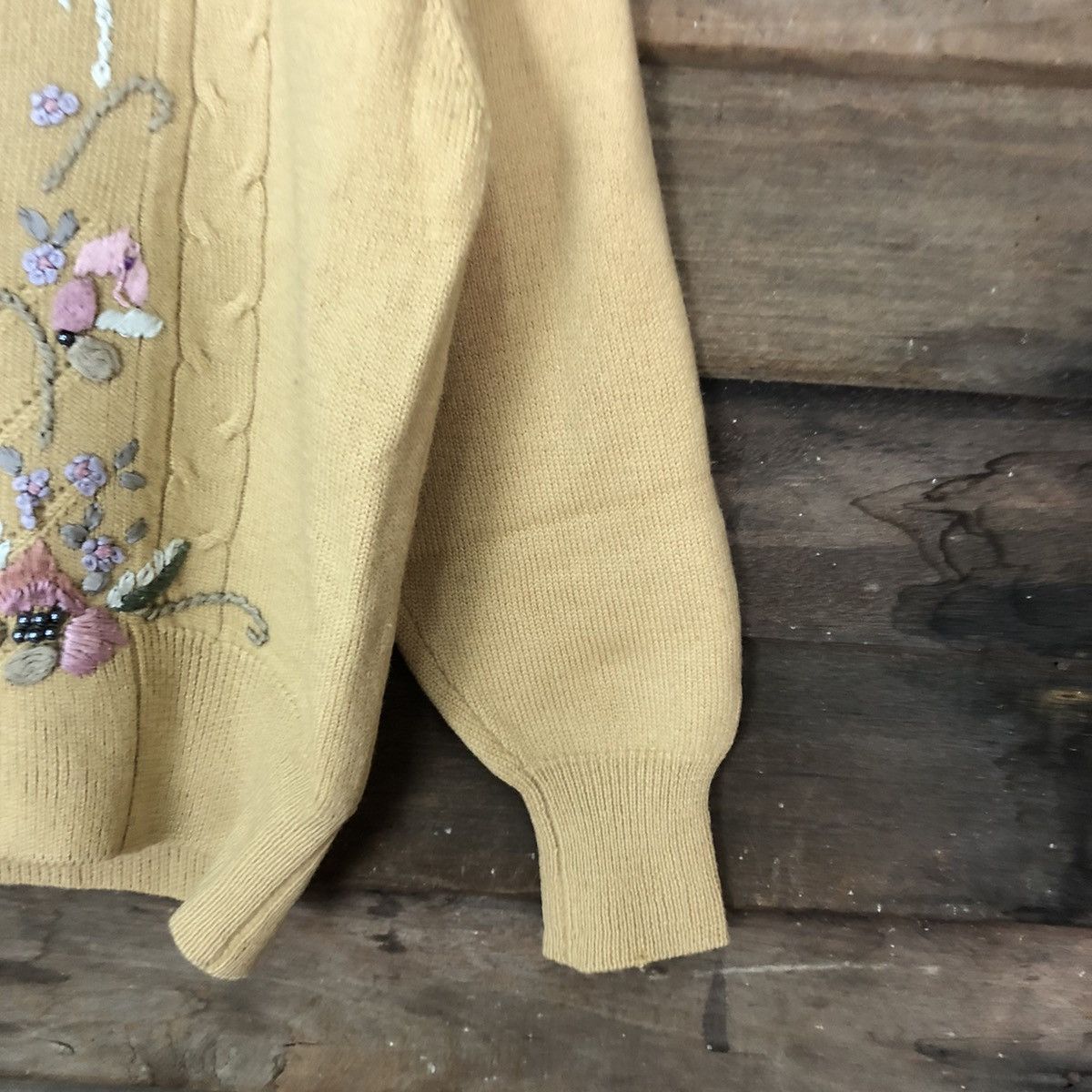 Japanese Brand × Vintage Vareuse art flower embroidered vintage Yellow Cardigan #539B Size M / US 6-8 / IT 42-44 - 4 Thumbnail