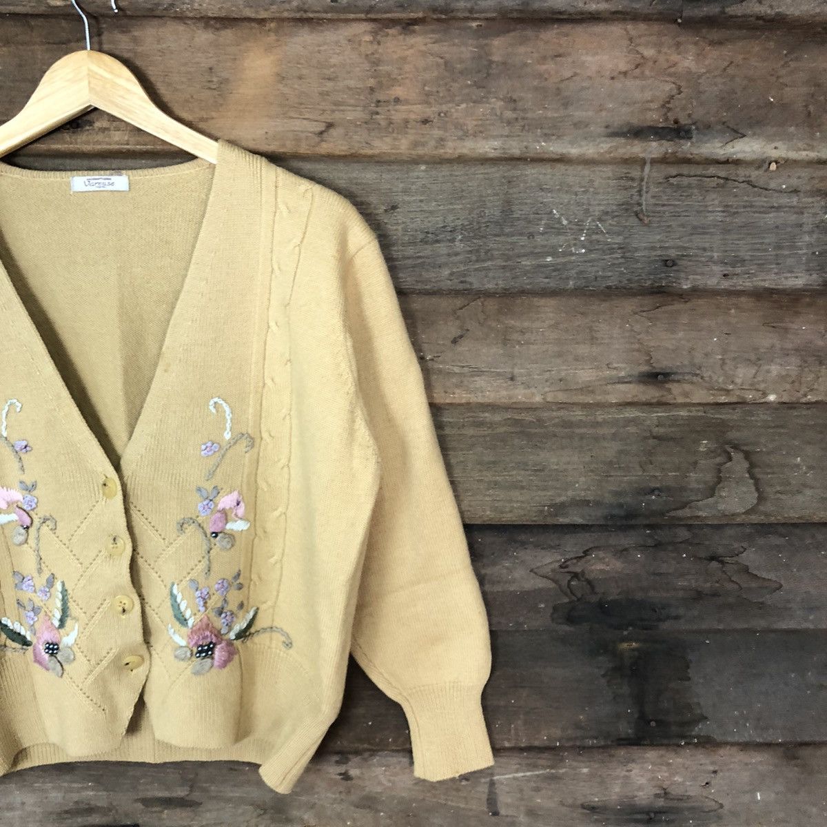 Japanese Brand × Vintage Vareuse art flower embroidered vintage Yellow Cardigan #539B Size M / US 6-8 / IT 42-44 - 5 Thumbnail