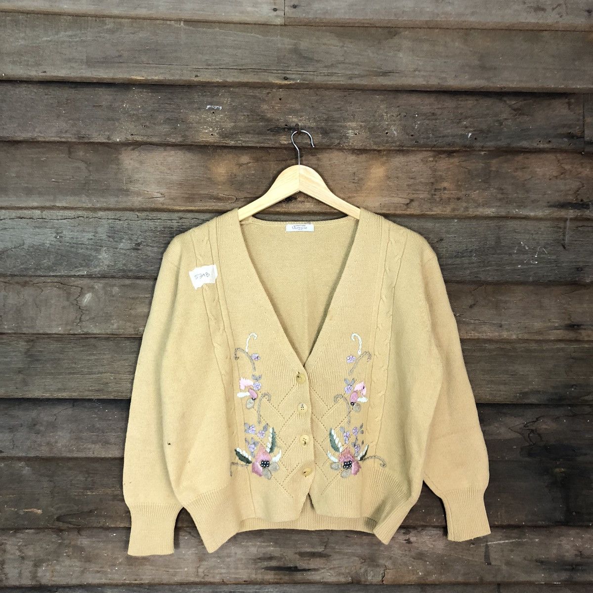 Japanese Brand × Vintage Vareuse art flower embroidered vintage Yellow Cardigan #539B Size M / US 6-8 / IT 42-44 - 3 Thumbnail