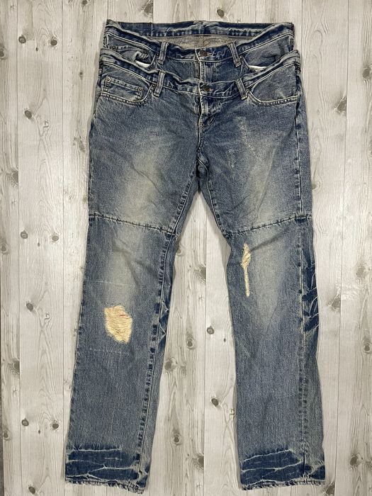 Japanese Brand PPFM Double Waist Distressed Denim Very Rare | Grailed