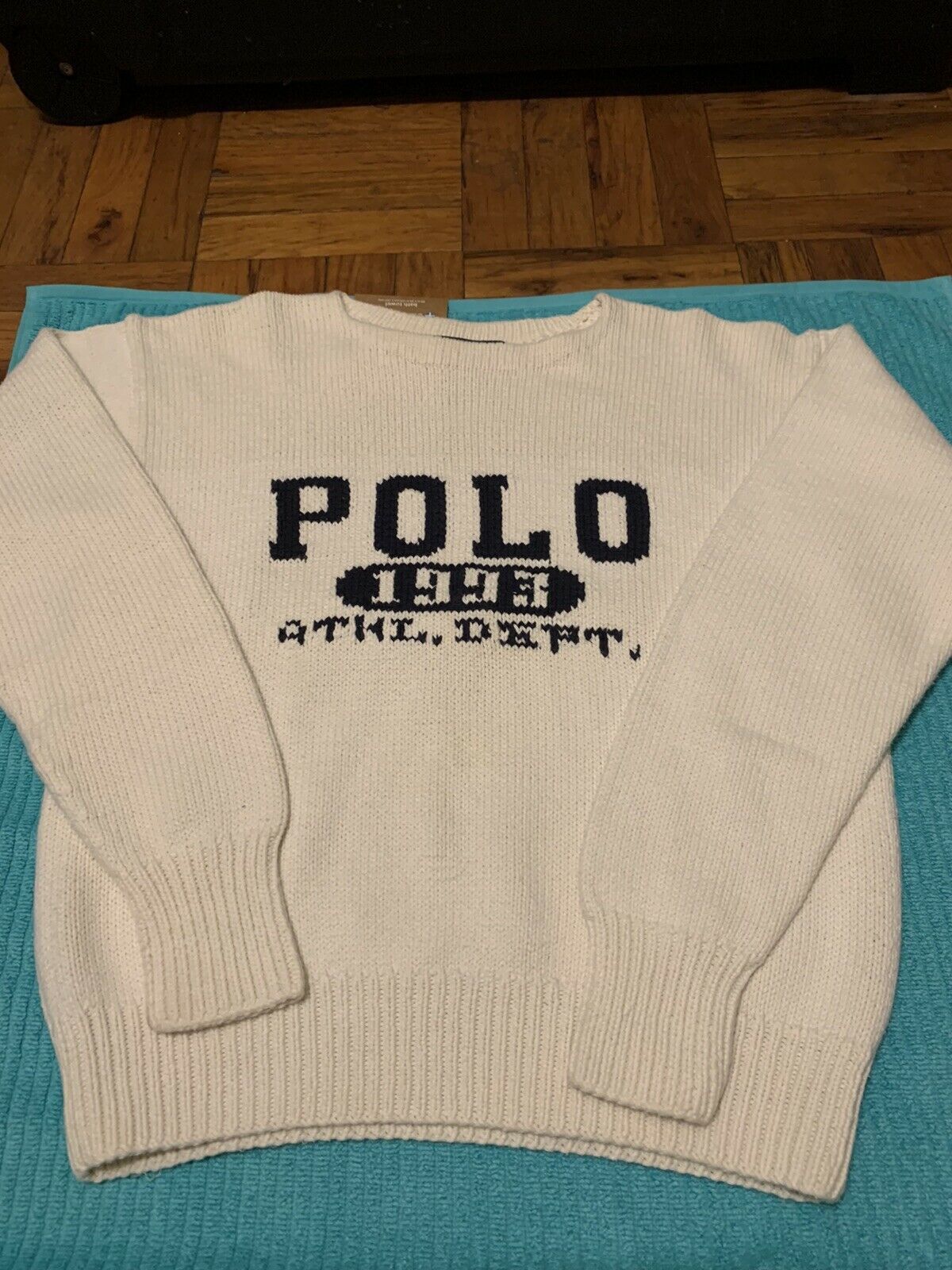 image of Vintage Polo Ralph Laurent 1967 Athl Dept. Polo Knit Med in White, Men's (Size Medium)