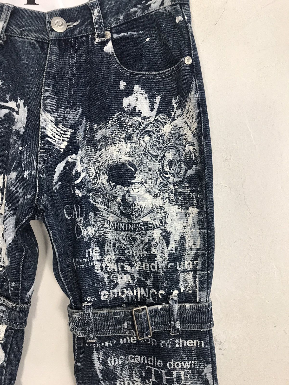 Vintage Vtg Bernings-Sho Overprint Skull Bondage Punk jeans Design Size US 27 - 5 Thumbnail