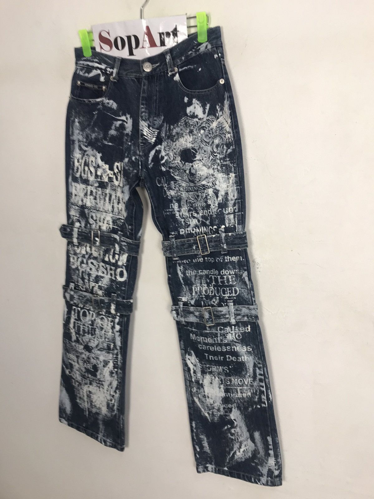 Vintage Vtg Bernings-Sho Overprint Skull Bondage Punk jeans Design Size US 27 - 4 Thumbnail