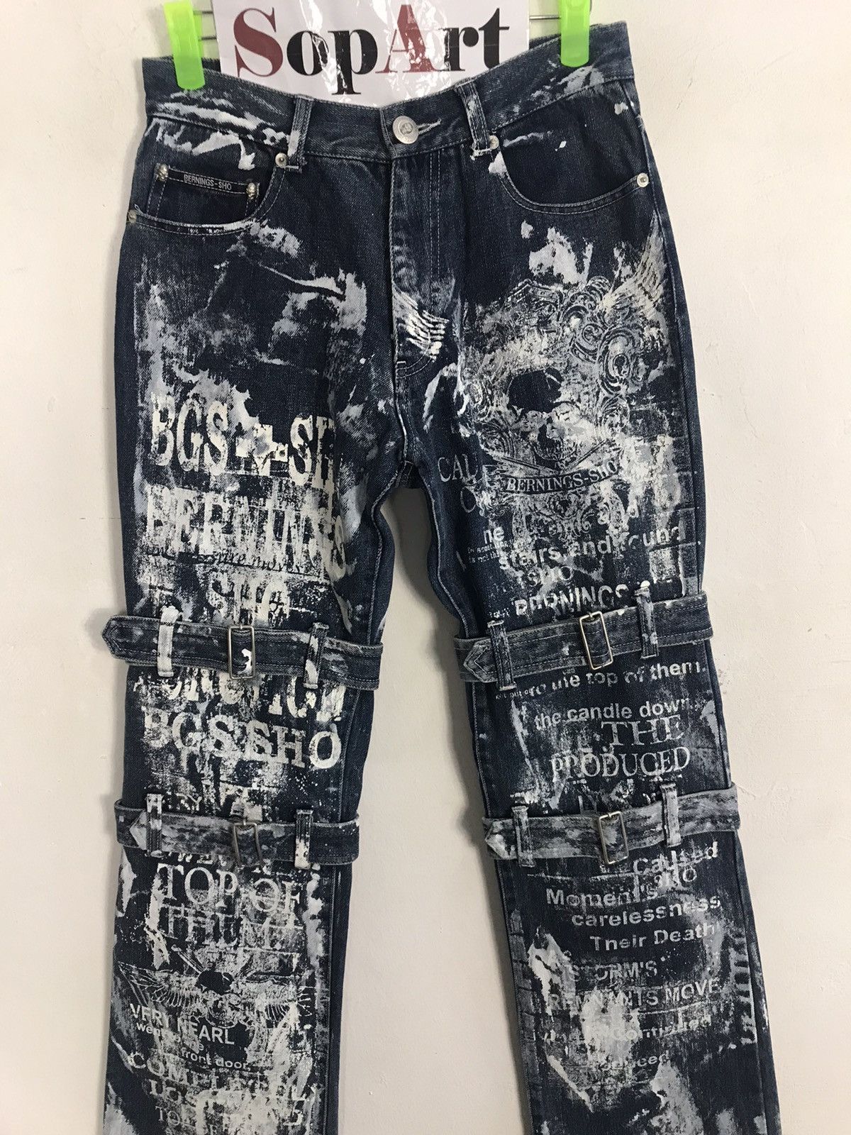 Vintage Vtg Bernings-Sho Overprint Skull Bondage Punk jeans Design Size US 27 - 3 Thumbnail