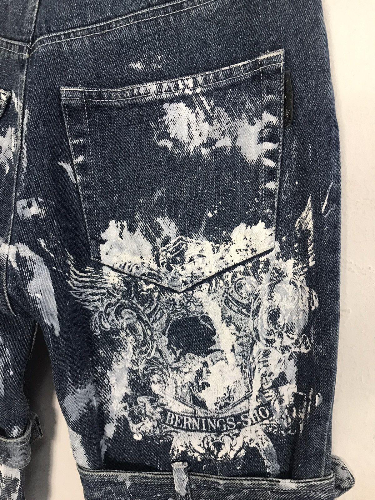 Vintage Vtg Bernings-Sho Overprint Skull Bondage Punk jeans Design Size US 27 - 14 Thumbnail