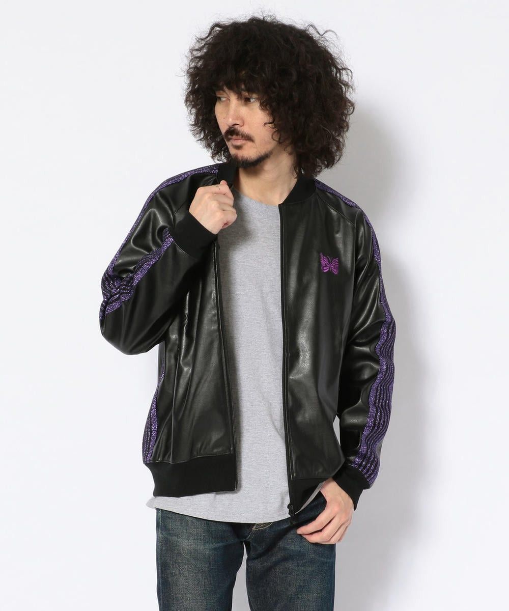 Needles Track Jacket - Black Synthetic Leather