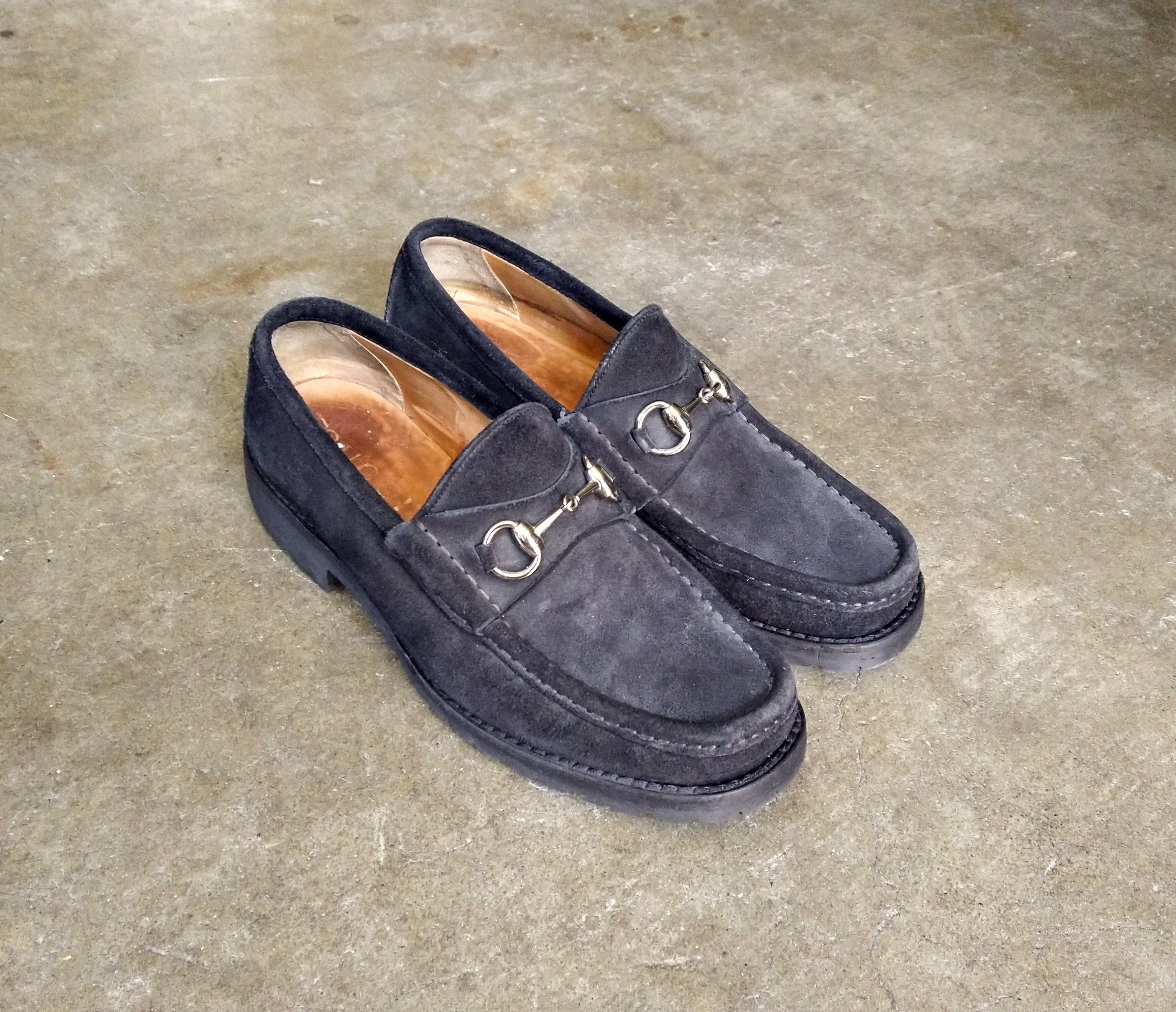 Gucci Horsebit Loafers Size D Black Suede Chunky Buckle