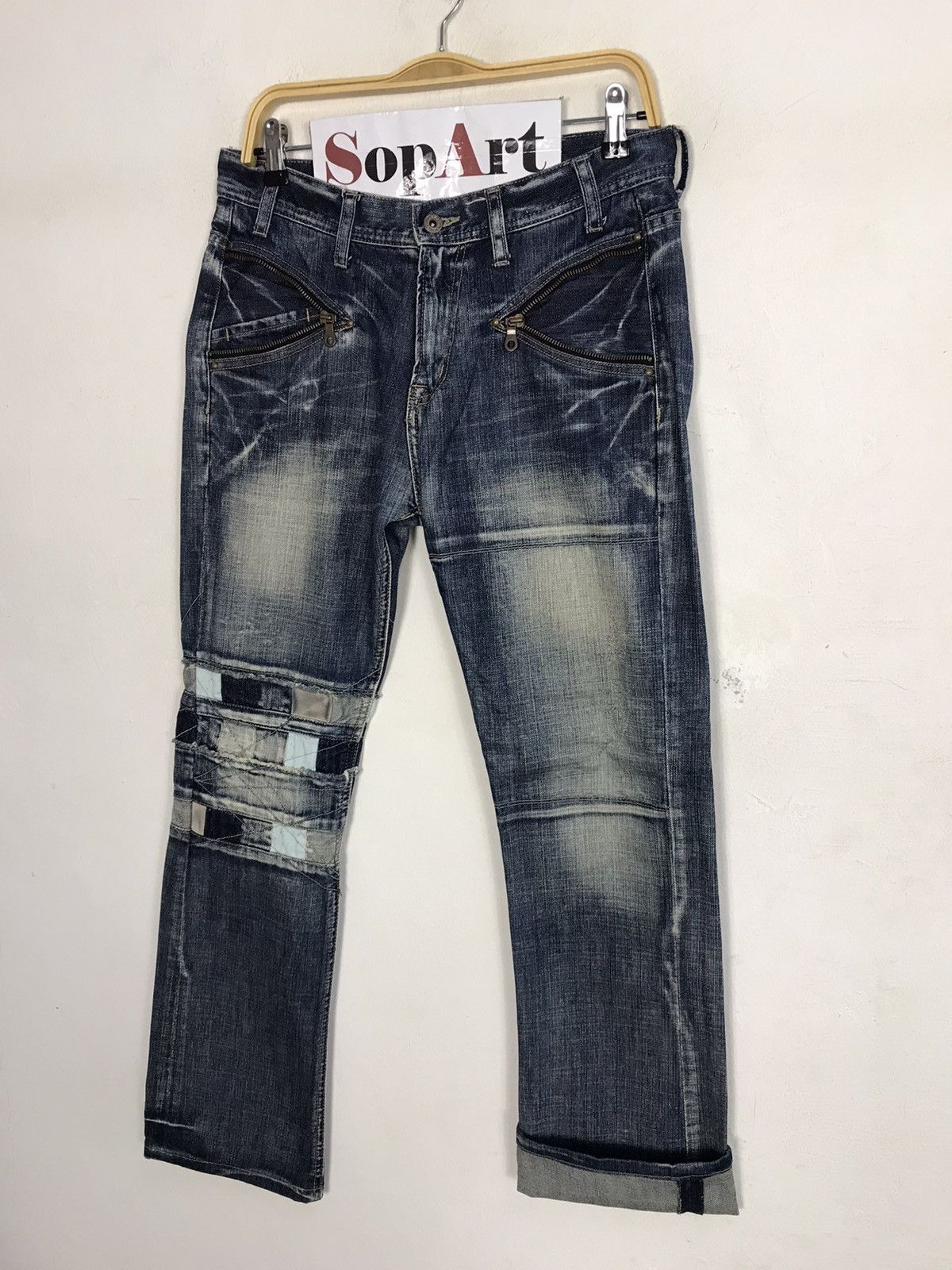 Japanese Brand Vintage Heritage Stone Design Patchwork Zipper Jeans Size US 32 / EU 48 - 4 Thumbnail