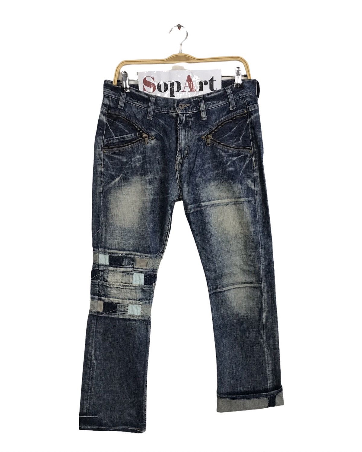 Japanese Brand Vintage Heritage Stone Design Patchwork Zipper Jeans Size US 32 / EU 48 - 1 Thumbnail