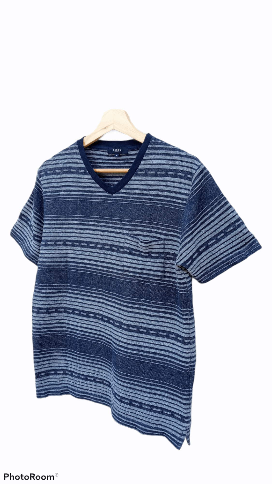 Beams Plus × Japanese Brand × Vintage 🔥🔥Vtg Style Beams Heart V Neck Border Striped T-Shirt Size US S / EU 44-46 / 1 - 3 Thumbnail
