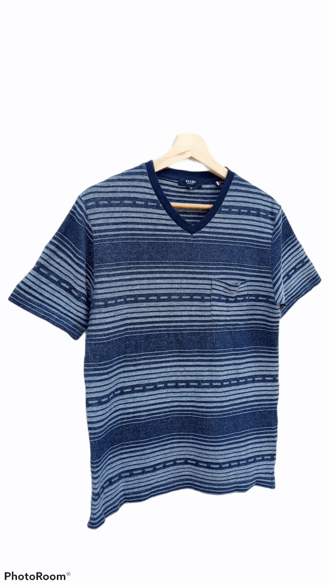 Beams Plus × Japanese Brand × Vintage 🔥🔥Vtg Style Beams Heart V Neck Border Striped T-Shirt Size US S / EU 44-46 / 1 - 2 Thumbnail