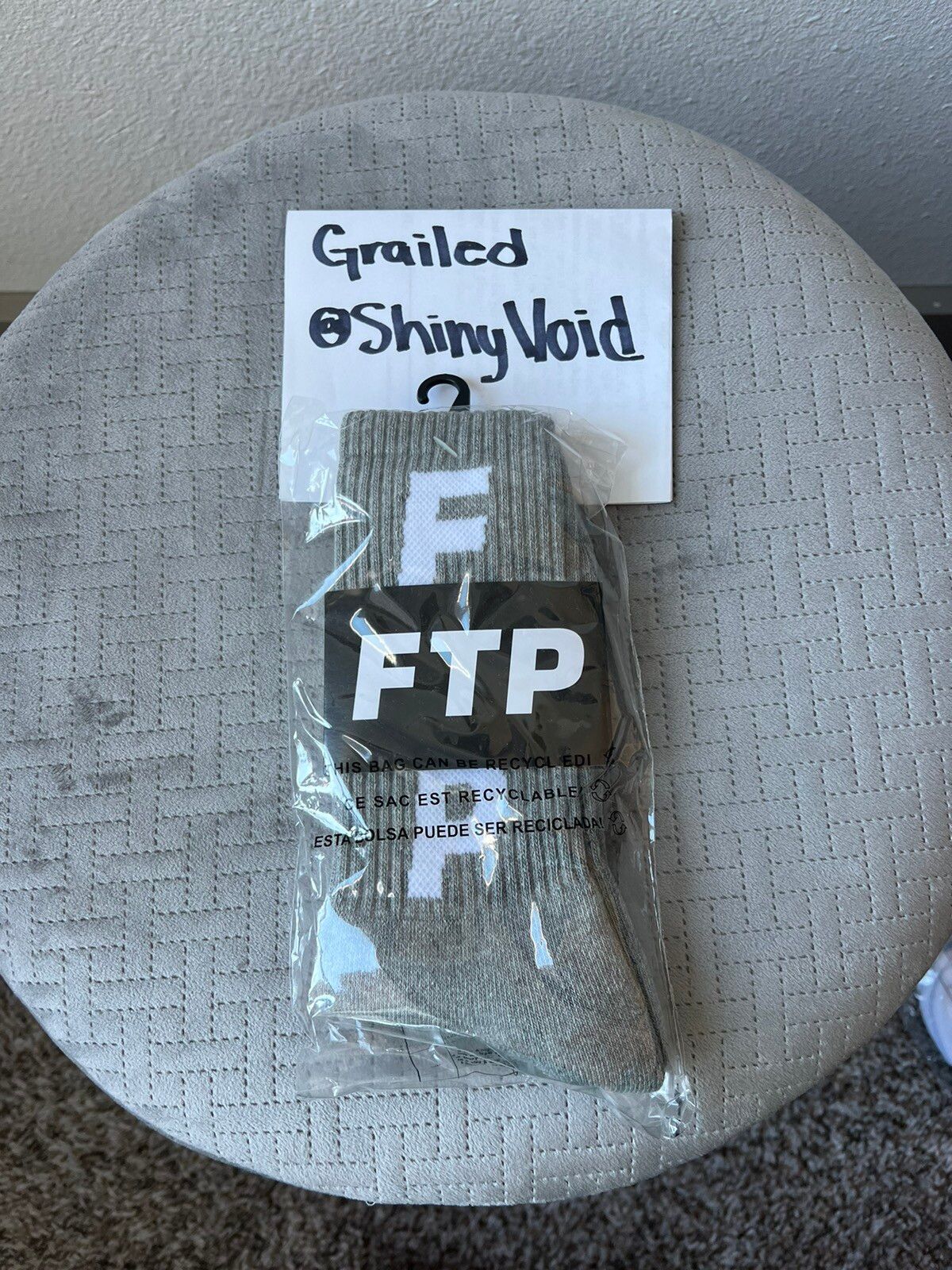 Pre-owned Fuck The Population Ftp Vertical Logo Socks Grey