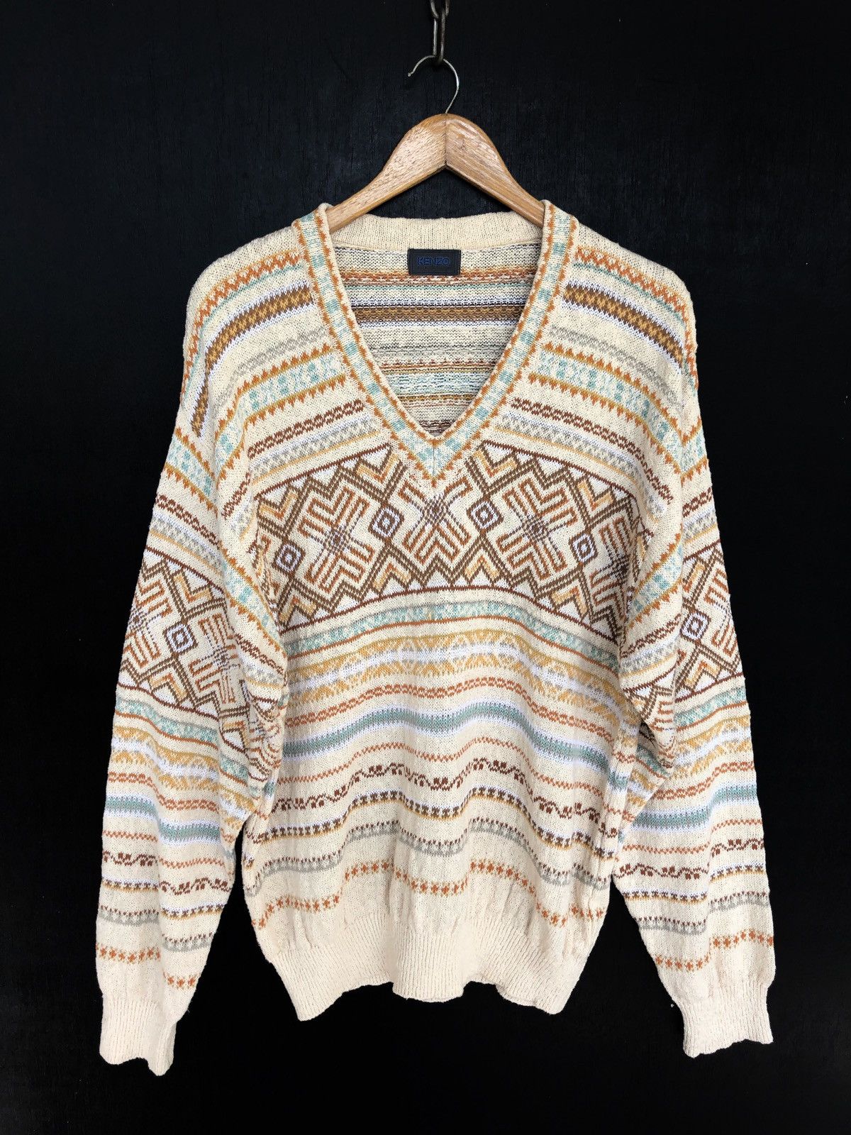 Kenzo OG Kenzo Fair Isle Hemp Blend Oversized Knitwear Size US L / EU 52-54 / 3 - 1 Thumbnail