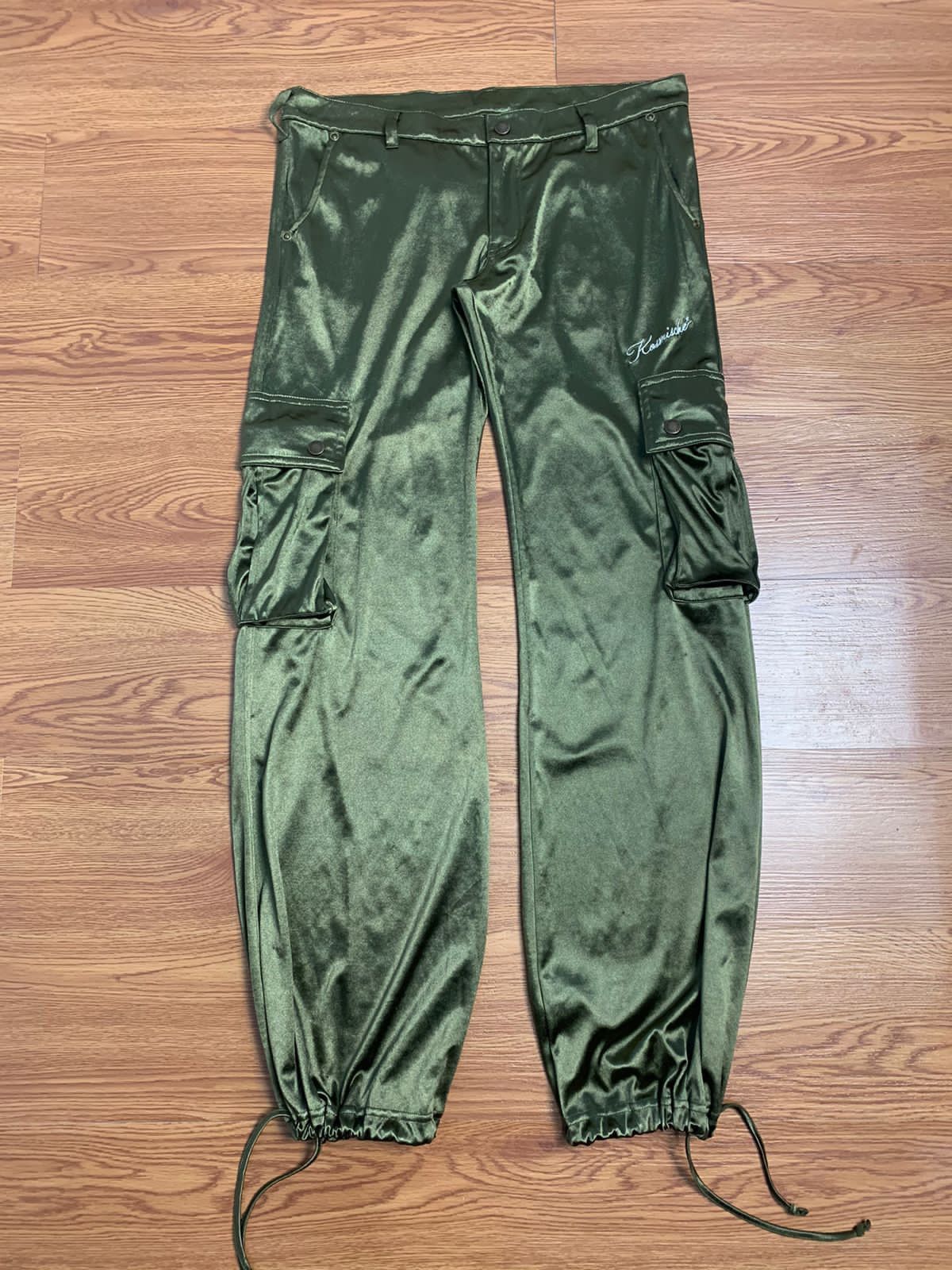 image of Hysteric Glamour Green Satin Light Cargo Pants in Dark Green, Men's (Size 30)