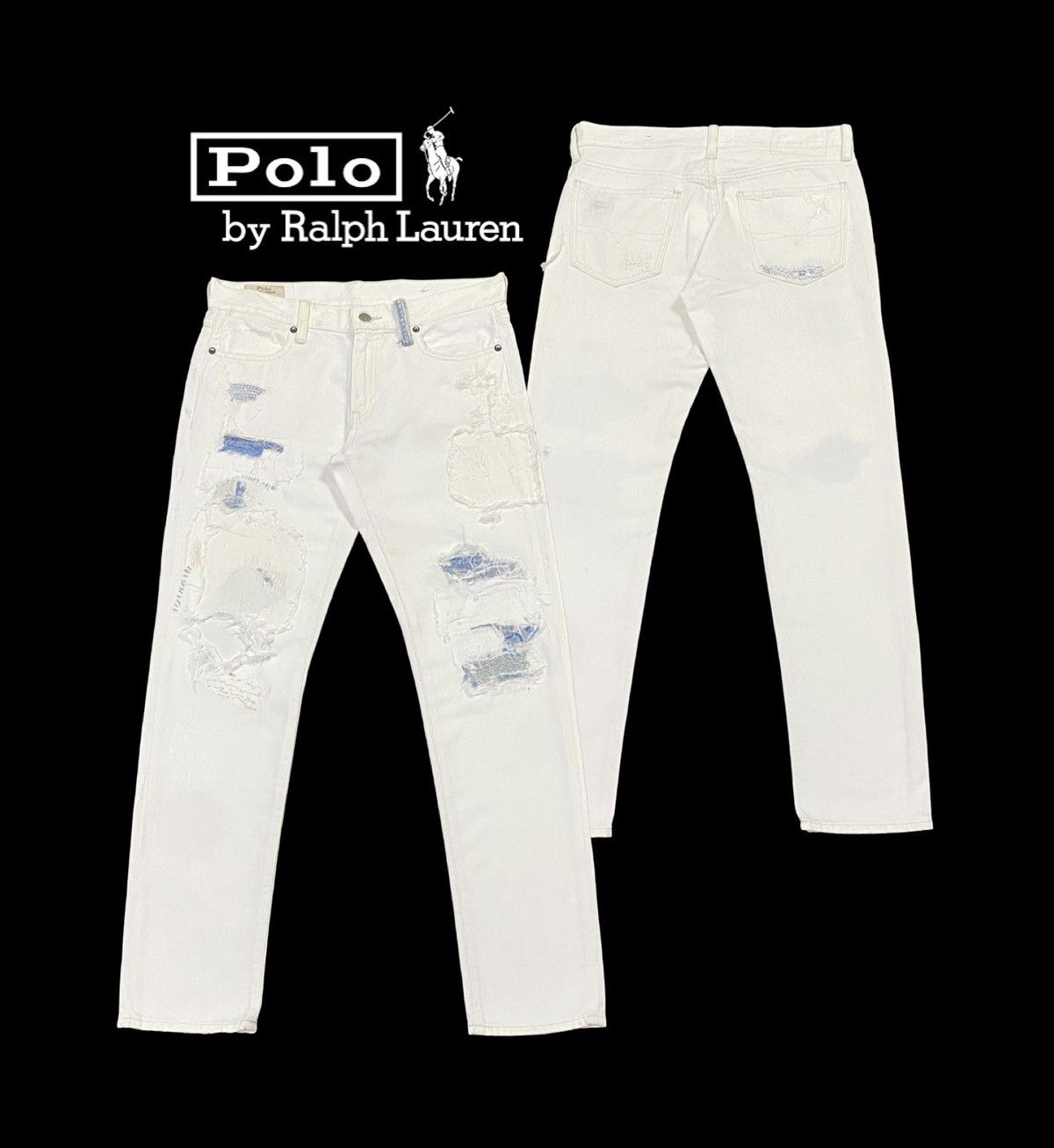 Polo Ralph Lauren Nice Design‼️Polo Ralph Lauren Ripped Distressed Denim Pants Size US 31 - 1 Thumbnail