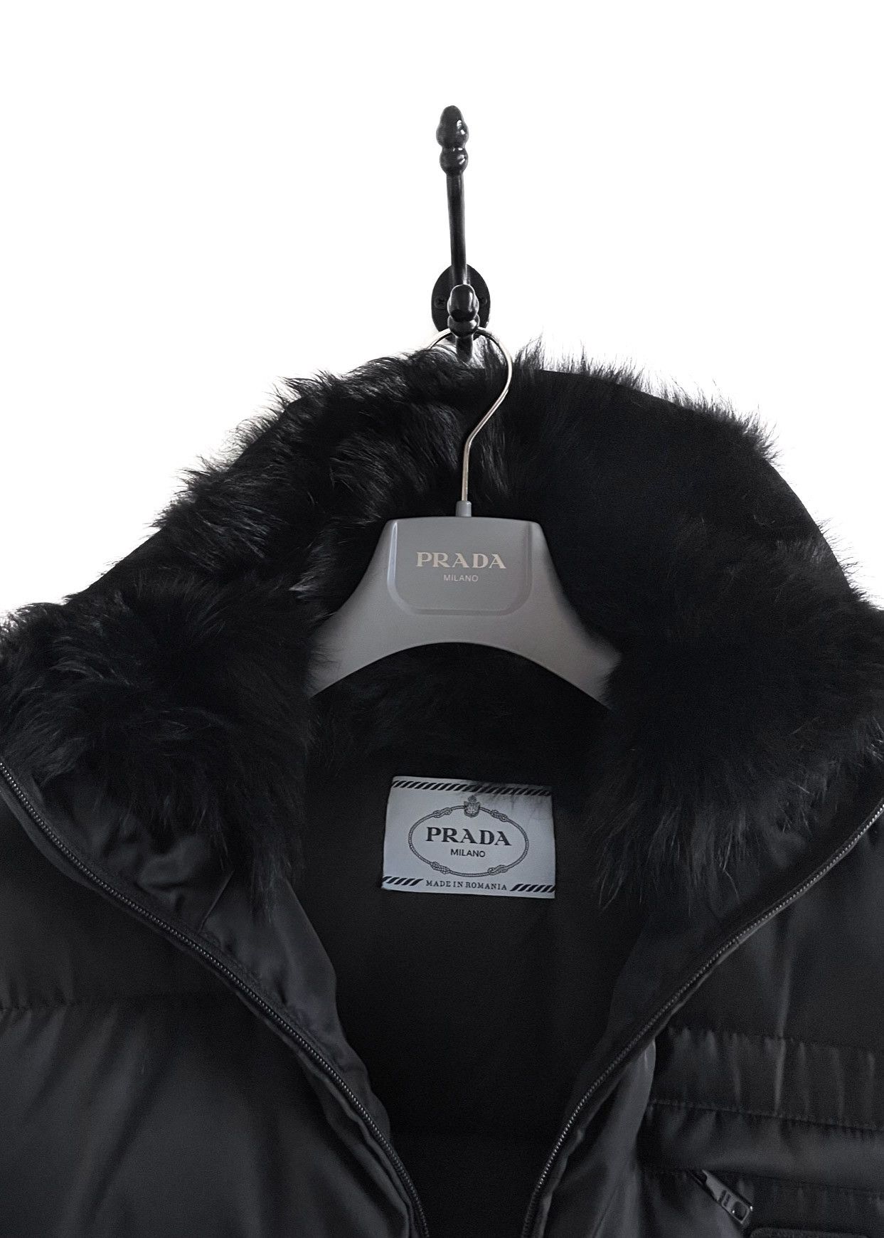 Prada Prada 2020 Black Re-Nylon Gabardine Coat Dye Sheep Fur Trim Size S / US 4 / IT 40 - 4 Thumbnail