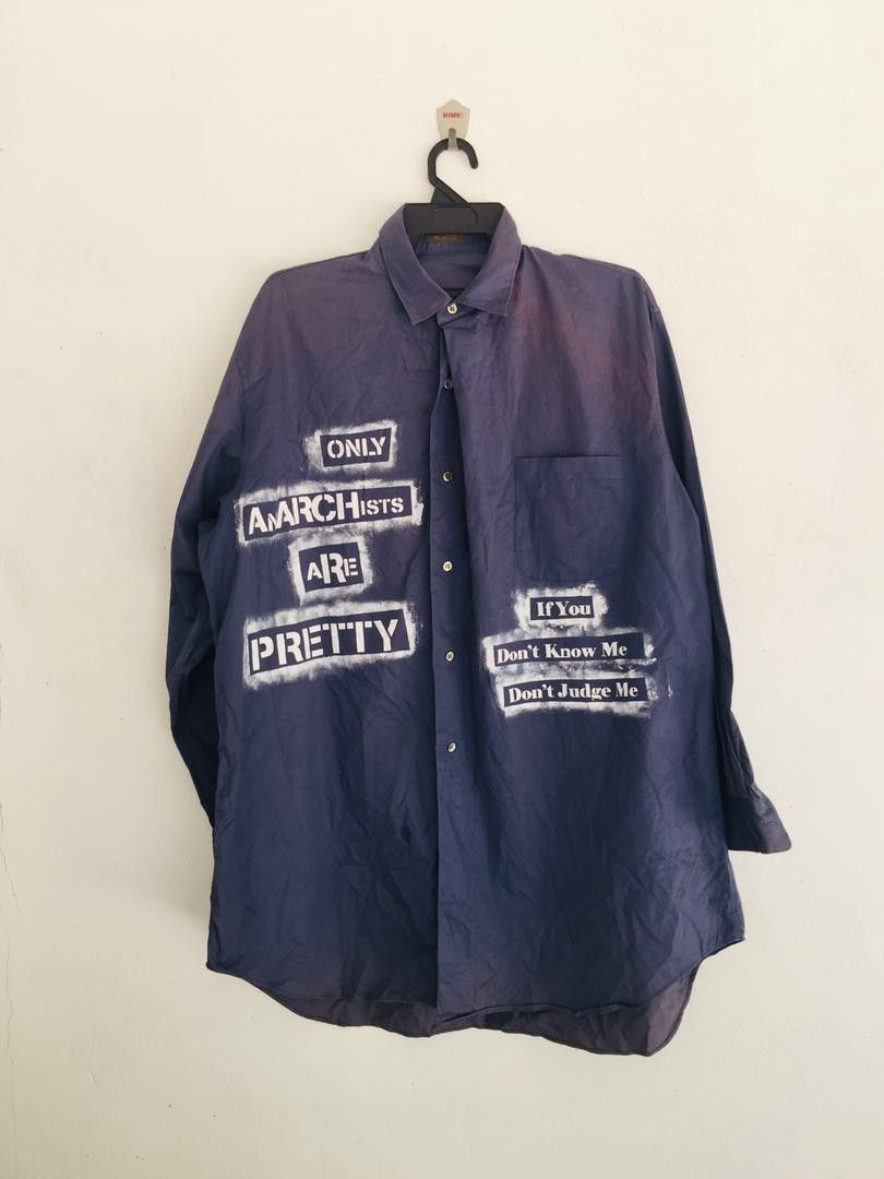 image of Vintage Yohji Yamamoto Japanese Designer Long Sleeve Shirt in Dark Blue, Men's (Size XL)
