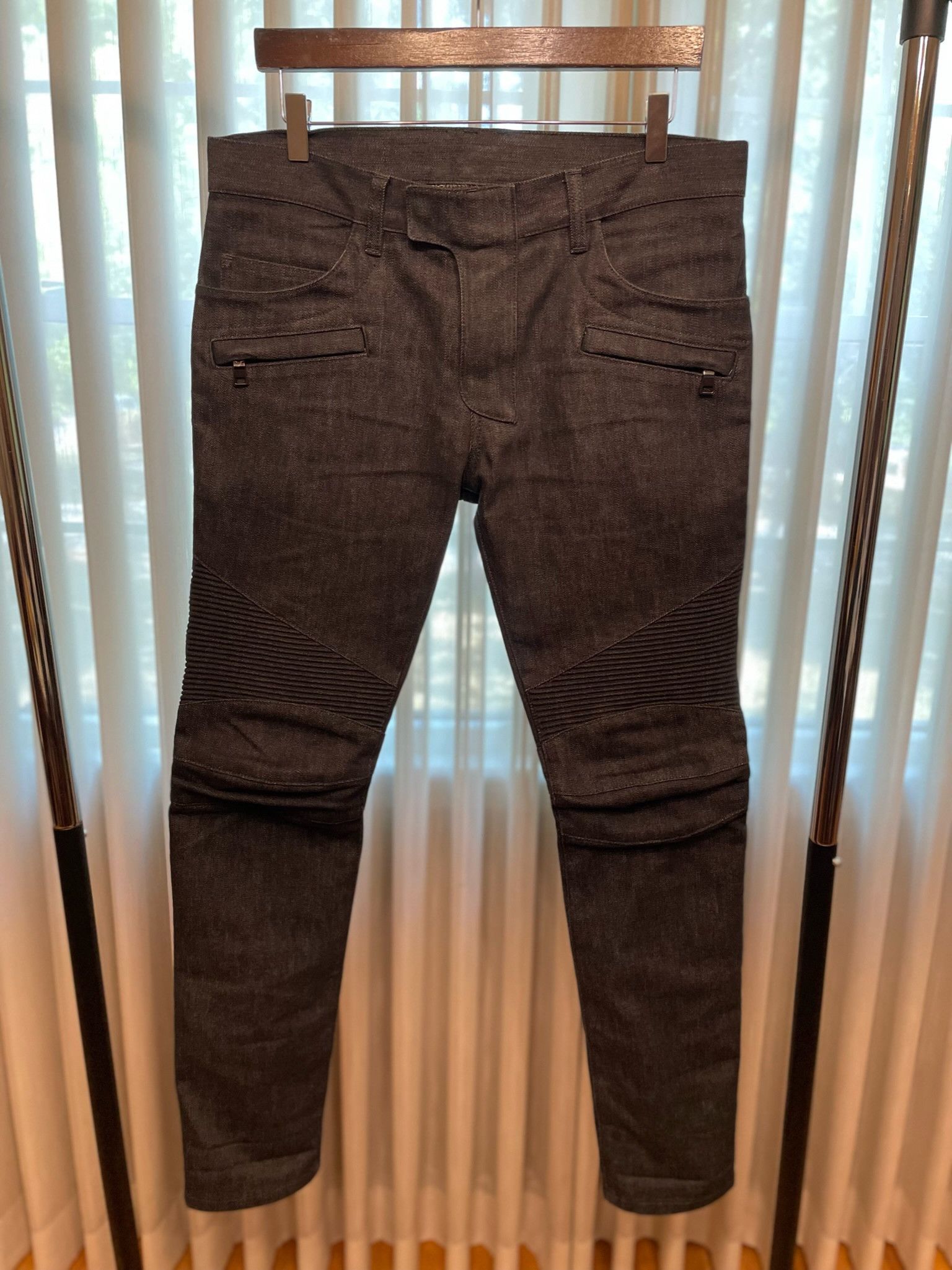 image of Balmain Biker Denim Jean Grey Washed Black Size 31, Men's