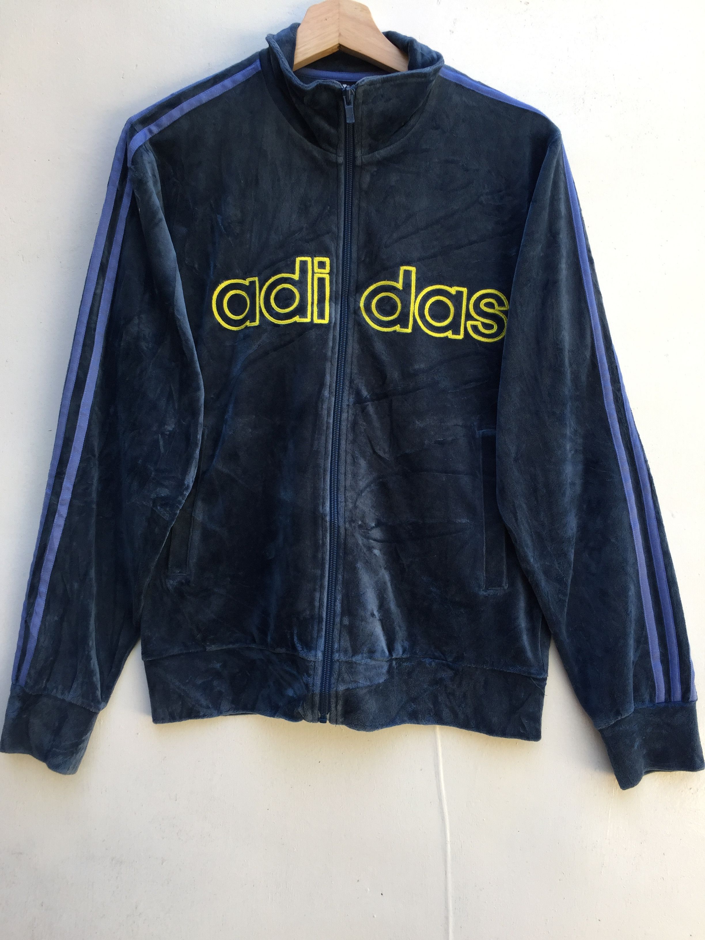Adidas Navy Velvet Adidas 3 Stripes Tracksuit Big Logo Sweater Size US M / EU 48-50 / 2 - 1 Thumbnail